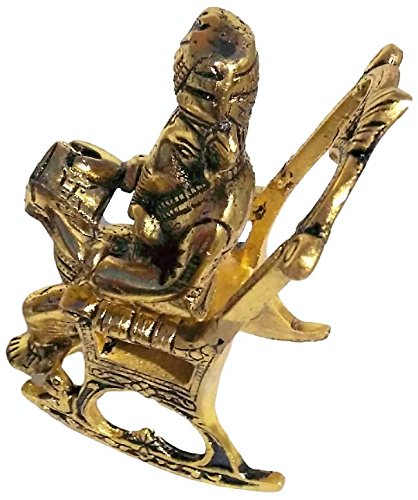 Apnisanskriti Home Decorative Handicraft Rajasthani Lord Ganesha Reading ramayan on Chair with Antique Handmade Work (16.5 X 7 X 10.5 CM) - Multi Color - Brass