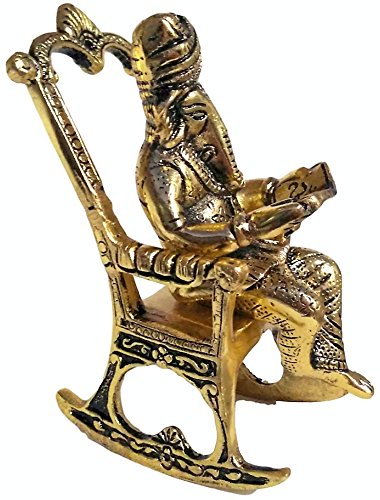 Apnisanskriti Home Decorative Handicraft Rajasthani Lord Ganesha Reading ramayan on Chair with Antique Handmade Work (16.5 X 7 X 10.5 CM) - Multi Color - Brass