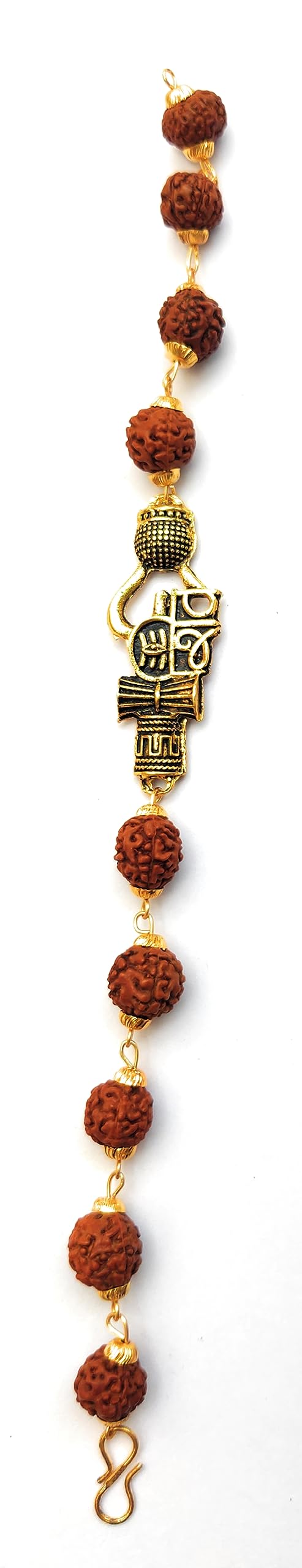 Apnisanskriti Premium Rudrakasha Rakhi Bracelet Golden Cap Shiv with Damru Kamandal or Trishul for Men and Women (Free Size, AAA Quality)