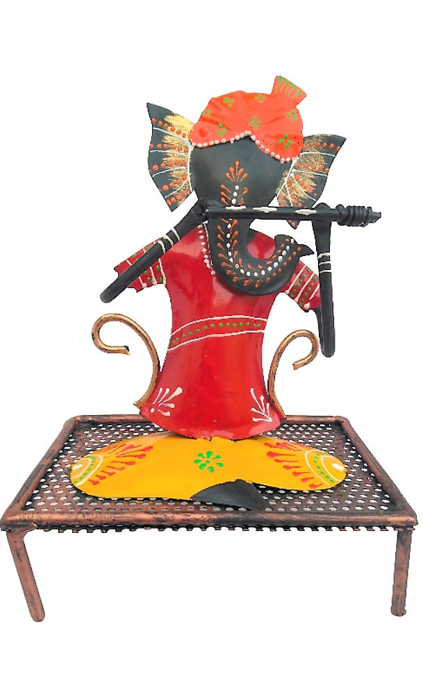 Apnisanskriti Home Decorative Handicraft Lord Ganesha with Musical Instruments with Antique Handmade Work (15 X 9.5 X 12 CM Each) - Multi Color - Brass - Pack of 3