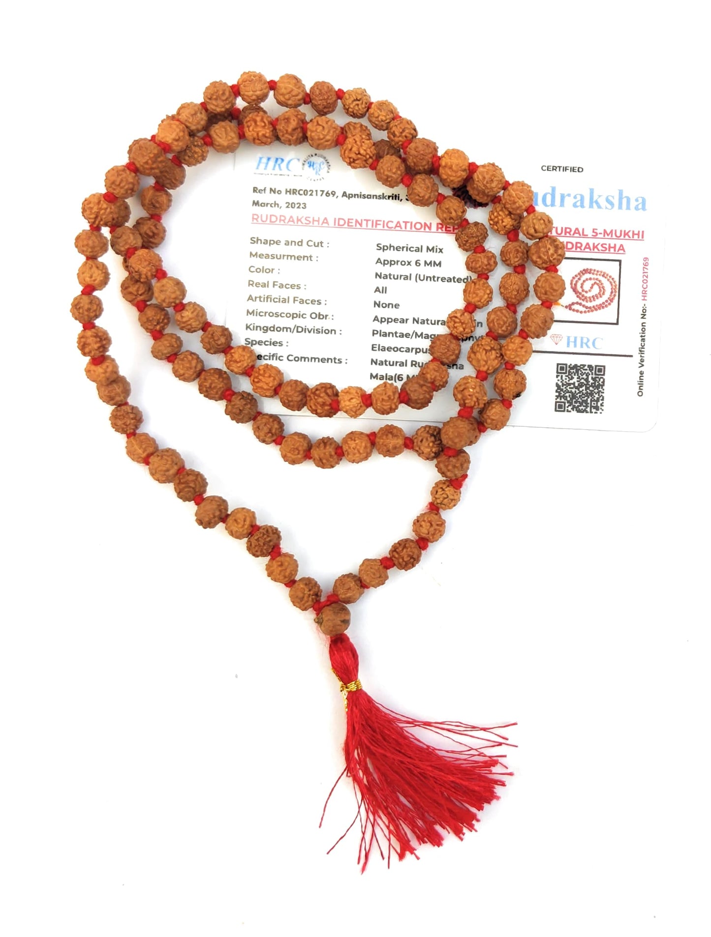Apnisanskriti Lab Certified 5 Mukhi Rudraksha Mala Men/Women Wearing (6mm, Medium Bead Size, Chest Length, 108+1) - Natural Rudraksha Beads - Pack of 1