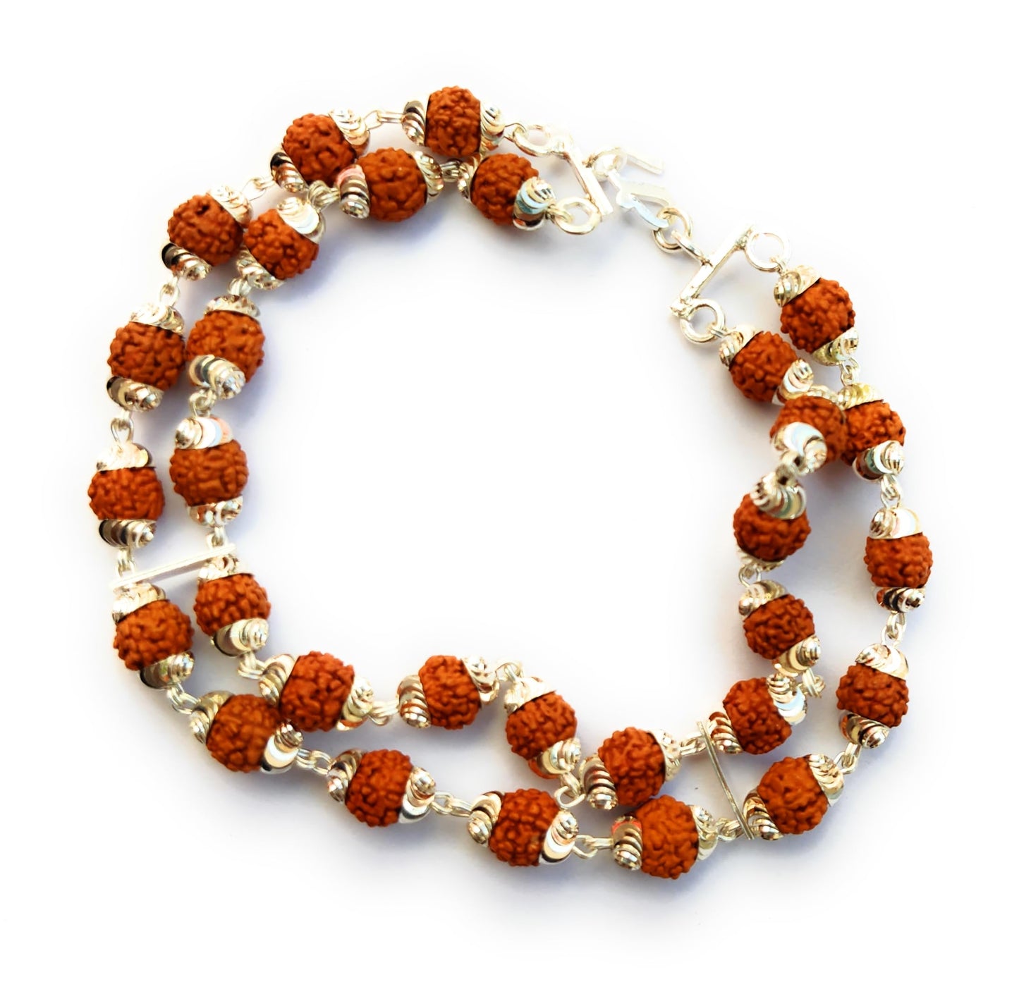Apnisanskriti Premium Lab Certified Rudraksha Bracelet - Diamond Cut Design with 2 Lines, Pure Silver (Pack of 1)
