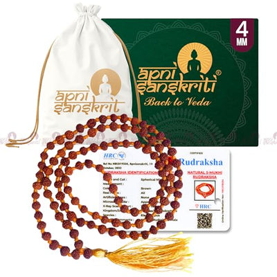 Apnisanskriti 5 Mukhi Rudraksha Mala - 108+1 Natural Lab Certified Prayer Beads