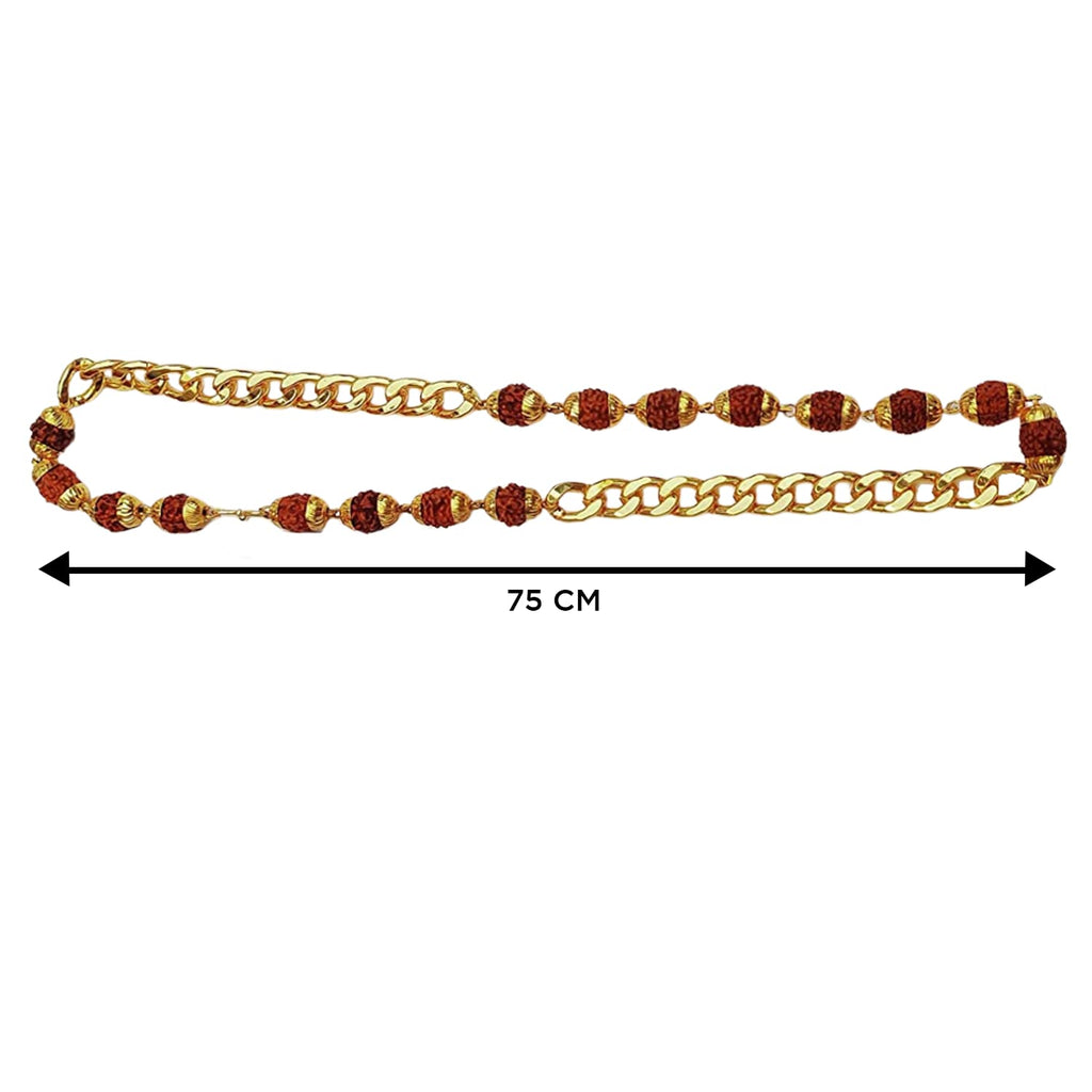 Apnisanskriti Designer Rudraksha Mala with Golden Chain (16 Beads,10 mm Beads, 19 Inch, Medium Length) Natural Rudraksh Beads (Pack of 1)