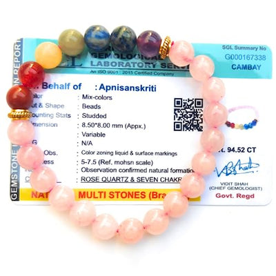 Premium Natural Stone Healing Bracelet for Men & Women - Free Size, Lab Certified