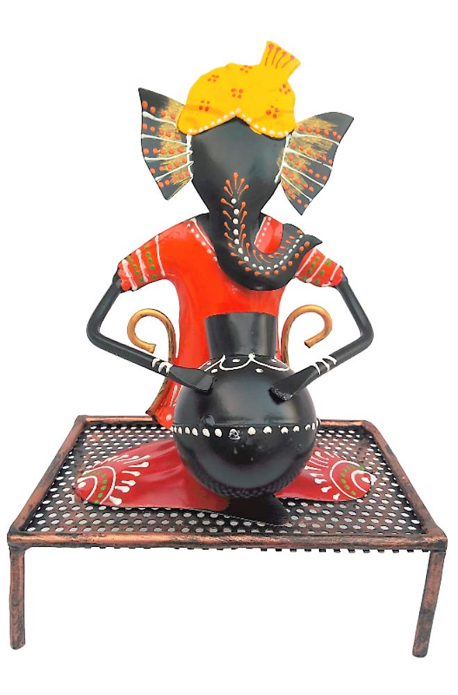 Apnisanskriti Home decorative handicraft Lord Ganesha with musical instruments with antique handmade work (15 X 9.5 X 12 CM each) - Multi color - Brass - pack of 3