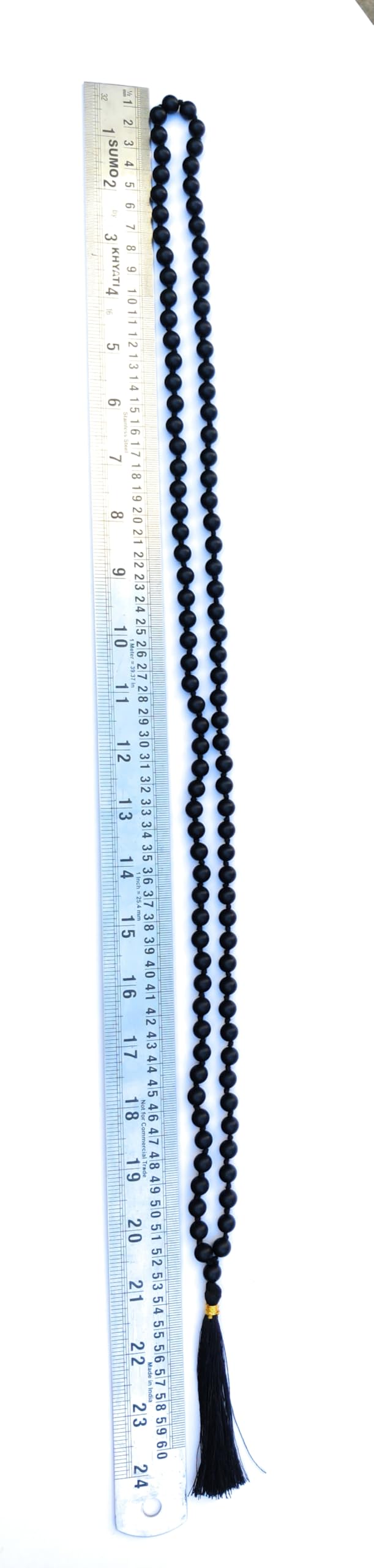 Apnisanskriti 8mm Black Onyx Matte Finish Mala - Strength and Serenity in Spiritual Practice (Pack of 1)