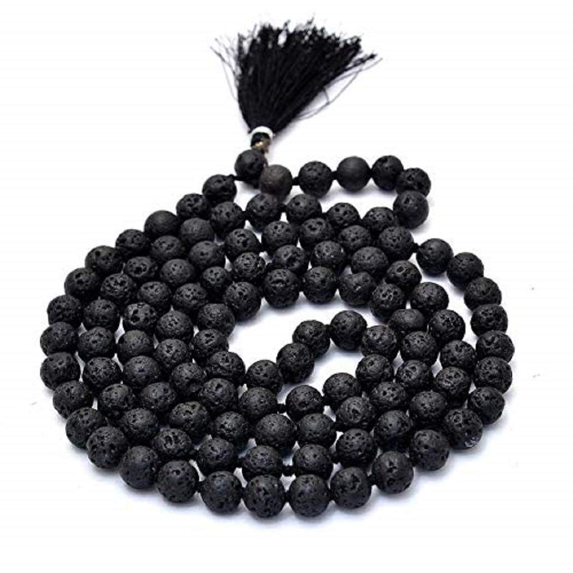 Apnisanskriti Black Valcano Lava Stone Mala for Men and Women (27 Inch, 108+1, Lab Certified) - A+ Black Rare Jwala Mukhi Stone - Pack of 1