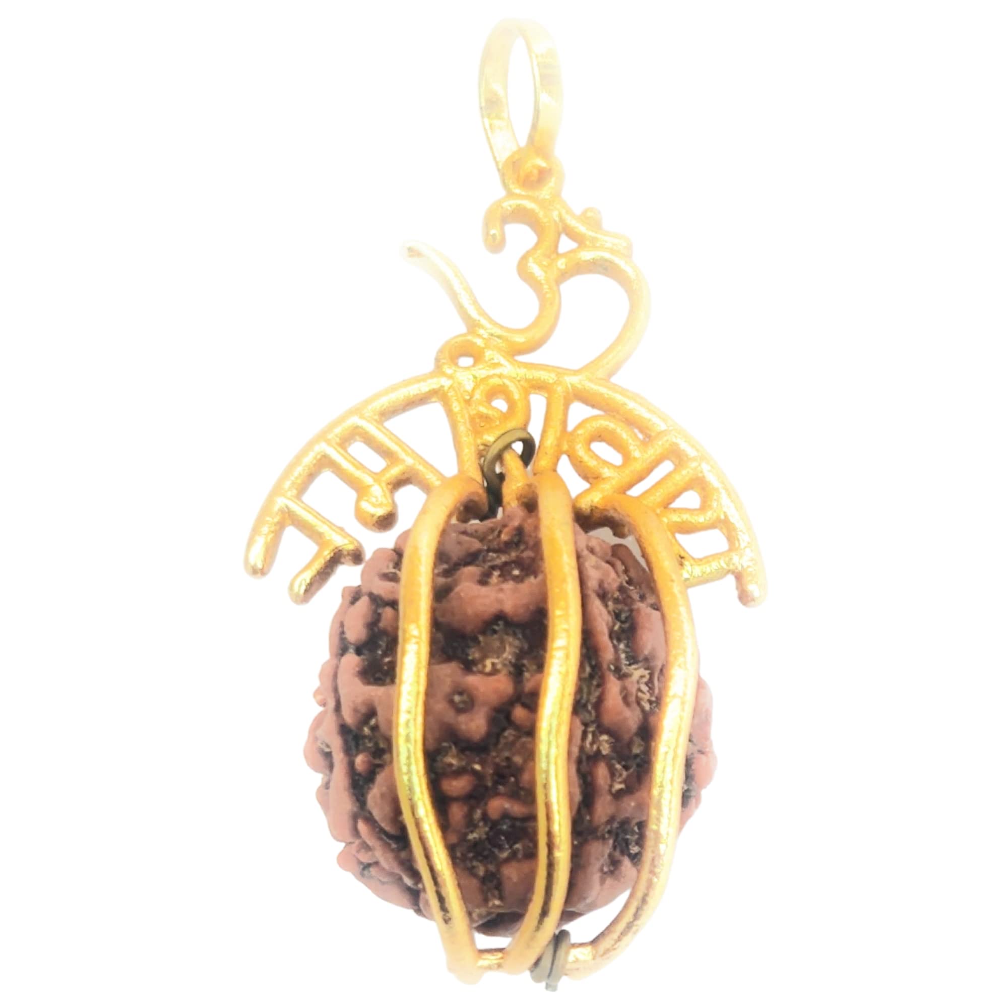 Apnisanskriti Certified Om Namaha Shivaya Rudrakasha Locket for Men and Women- Brown - Natural Rudraksha Beads - Pack of 1