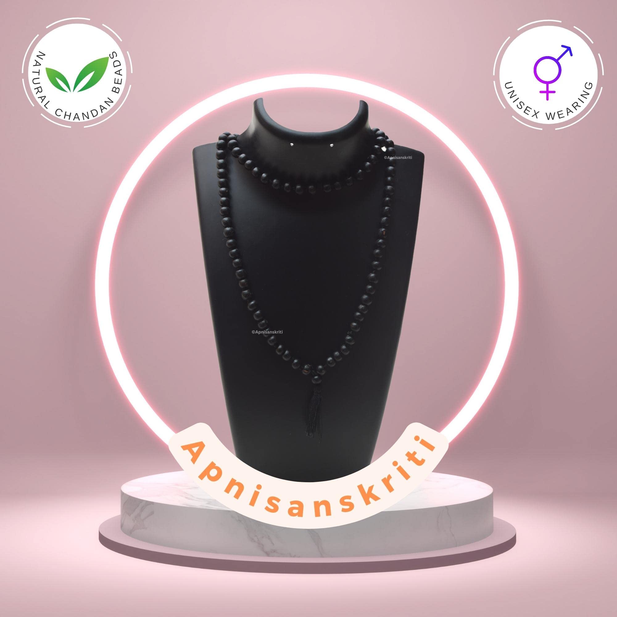 Apnisanskriti Kali Chandan Mala (Black Sandalwood Rosary) for Japa and for men and women wearing (7-8mm, 108+1 Beads) - Natural Kala/Black Chandan Beads - Pack of 1