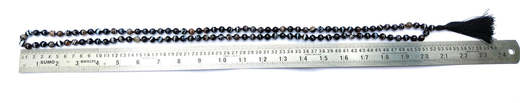 Apnisanskriti Black Sulemani Hakik/Agate Mala (8mm, Medium Length, Lab Certified) - Black - Stone - pack of 1