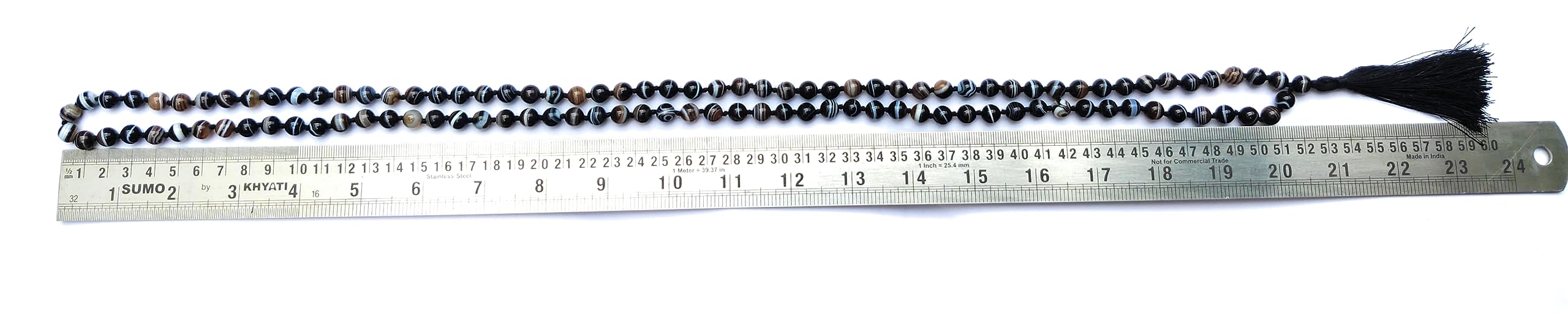 Apnisanskriti Black Sulemani Hakik/Agate Mala (8mm, Medium Length, Lab Certified) - Black - Stone - pack of 1