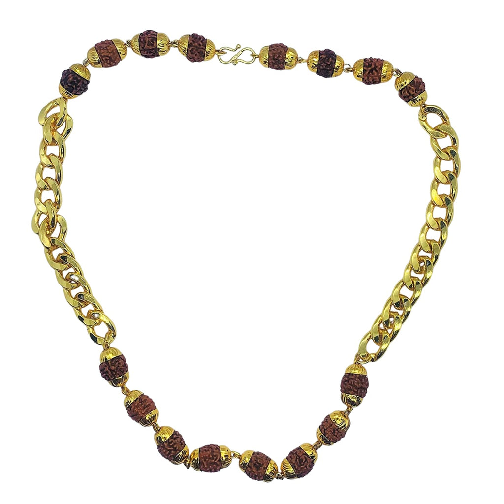 Apnisanskriti Designer Rudraksha Mala with Golden Chain (16 Beads,10 mm Beads, 19 Inch, Medium Length) Natural Rudraksh Beads (Pack of 1)