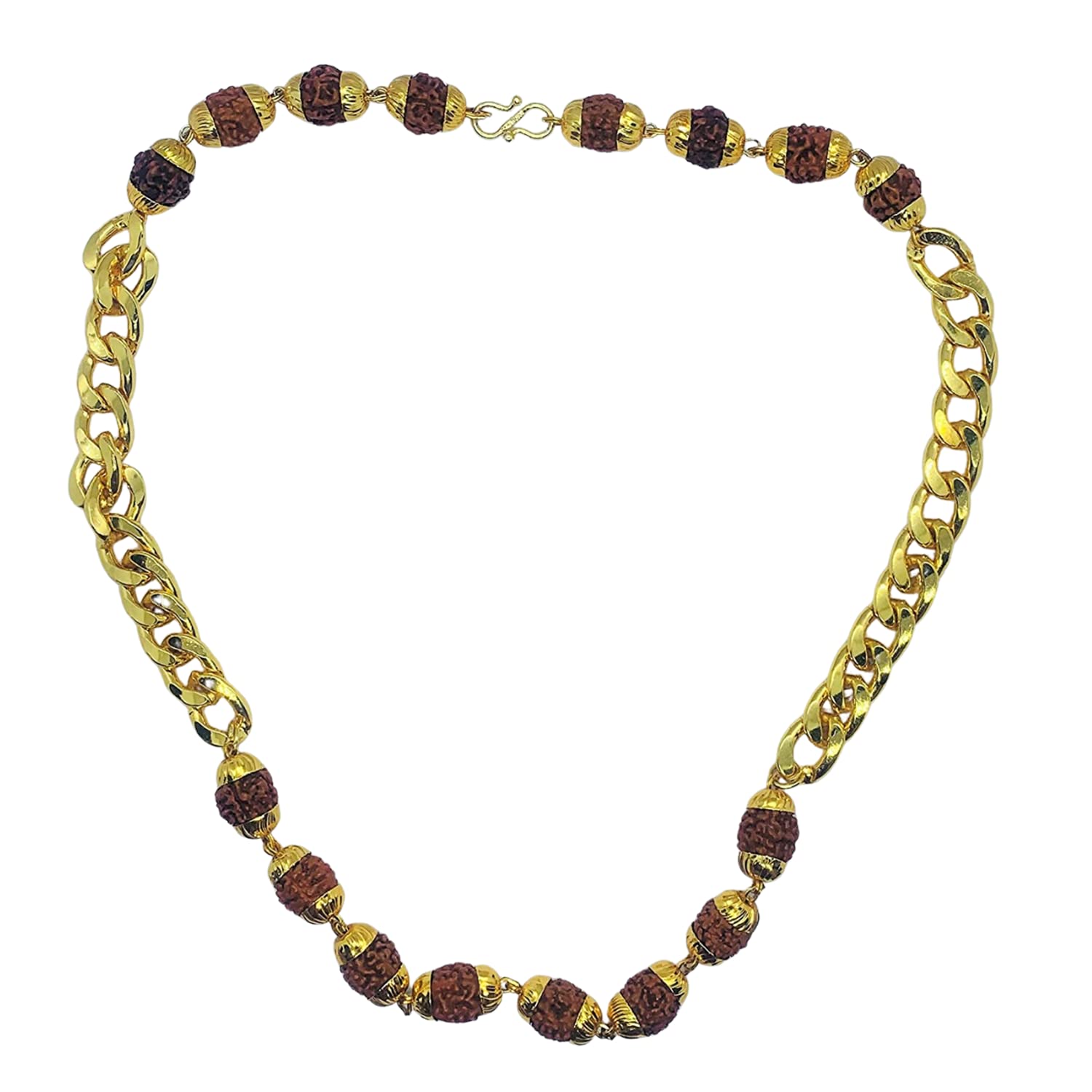 Apnisanskriti Designer Rudraksha Mala with Golden Chain (16 Beads,10 mm Beads, 19 Inch, Medium Length) Natural Rudraksh Beads (Pack of 1)