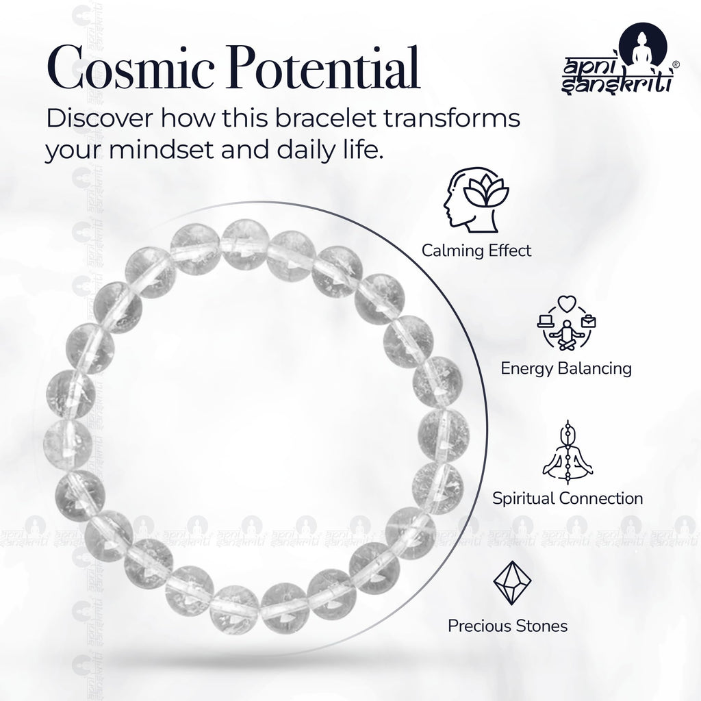 Apnisanskriti Certified Stone Bracelet (8mm) – Natural Reiki Feng Shui Round Gemstone – Free Size for Men & Women