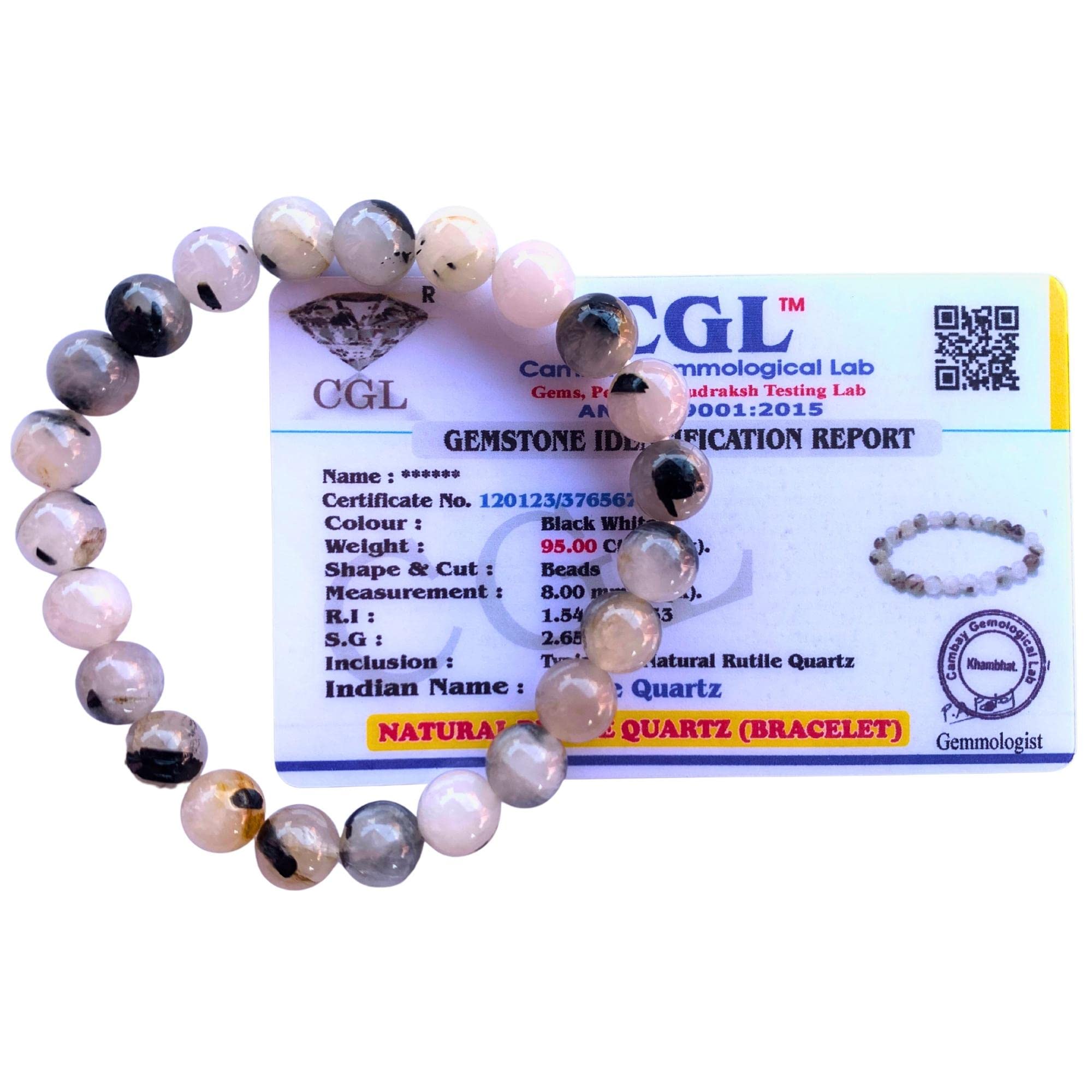 Apnisanskriti Certified Stone Bracelet (8mm) – Natural Reiki Feng Shui Round Gemstone – Free Size for Men & Women