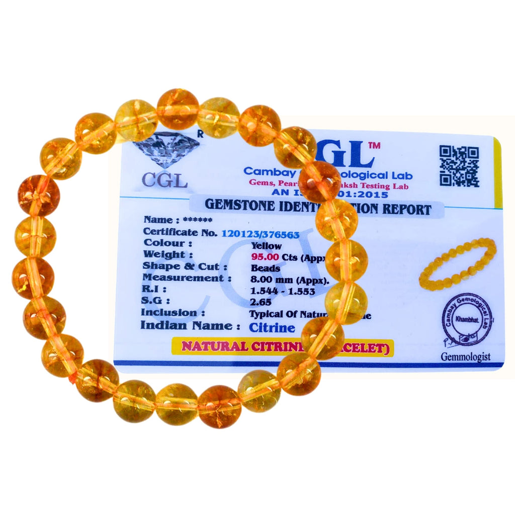 Apnisanskriti Certified Stone Bracelet (8mm) – Natural Reiki Feng Shui Round Gemstone – Free Size for Men & Women