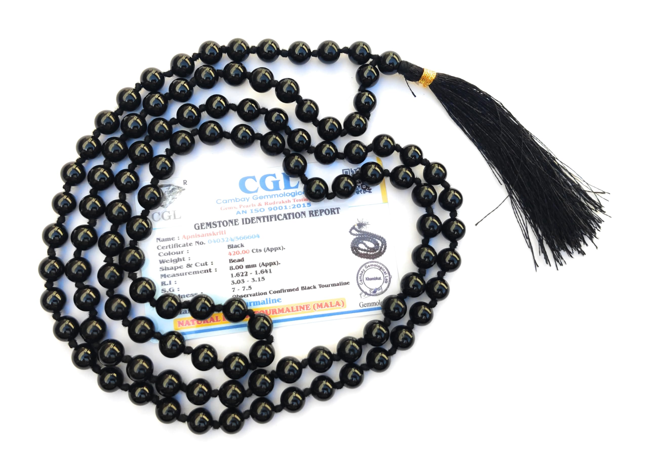 Apnisanskriti 8mm Black Tourmaline Mala - Protective Beads for Grounding and Energy Shielding (Pack of 1)