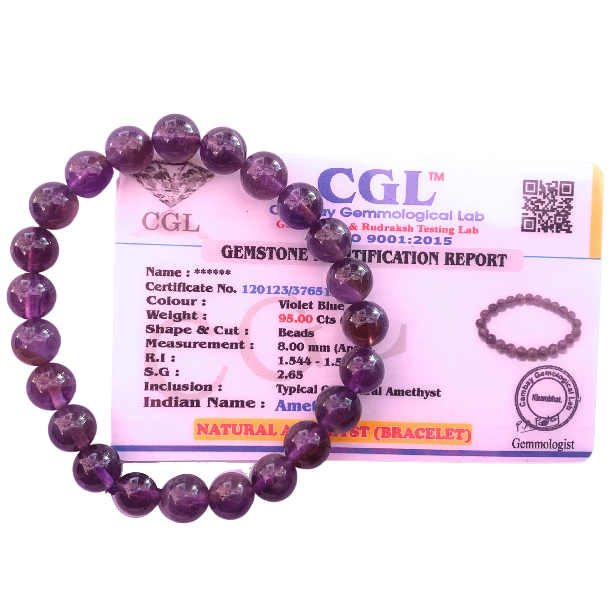 Apnisanskriti Certified Stone Bracelet (8mm) – Natural Reiki Feng Shui Round Gemstone – Free Size for Men & Women