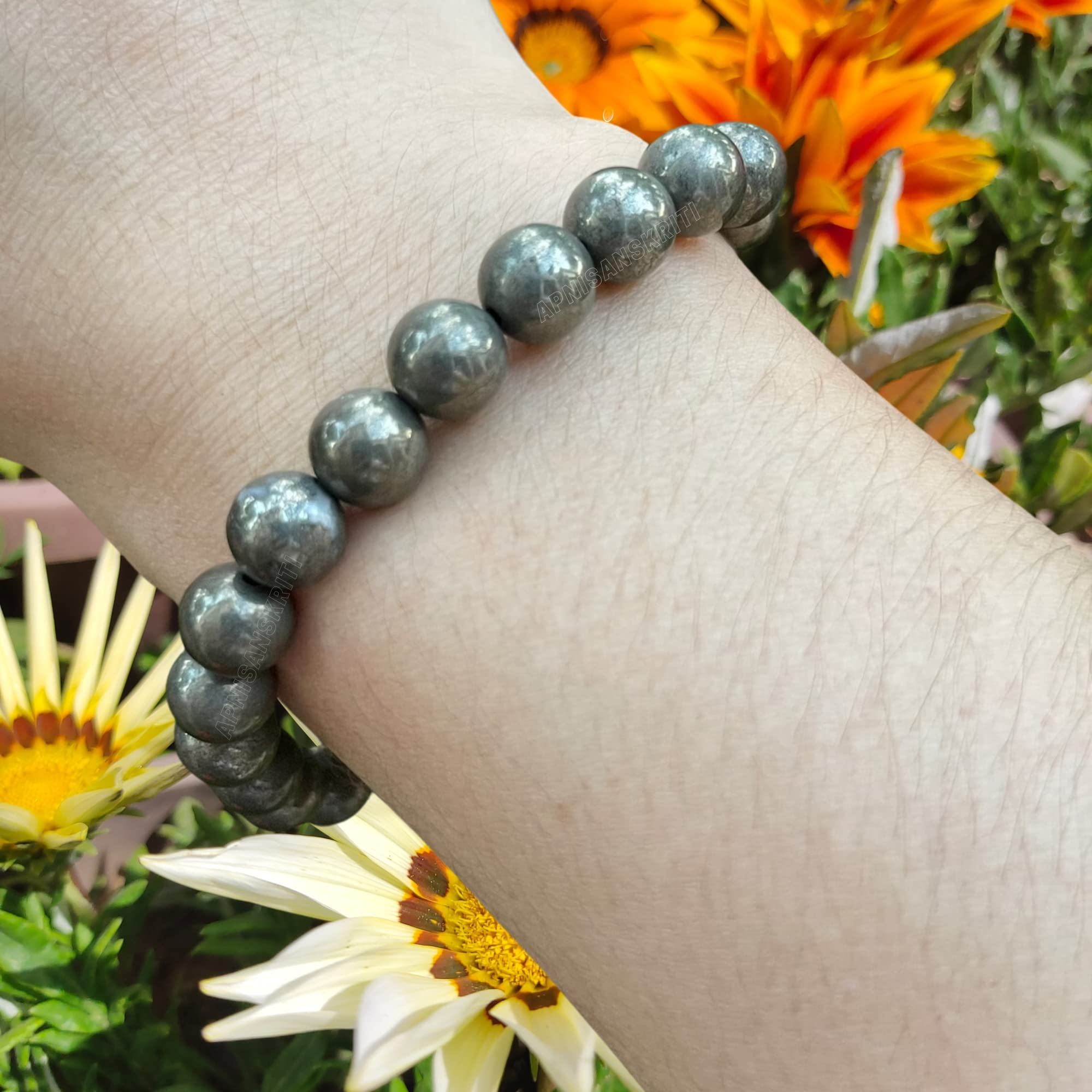 Apnisanskriti Certified Stone Bracelet (8mm) – Natural Reiki Feng Shui Round Gemstone – Free Size for Men & Women