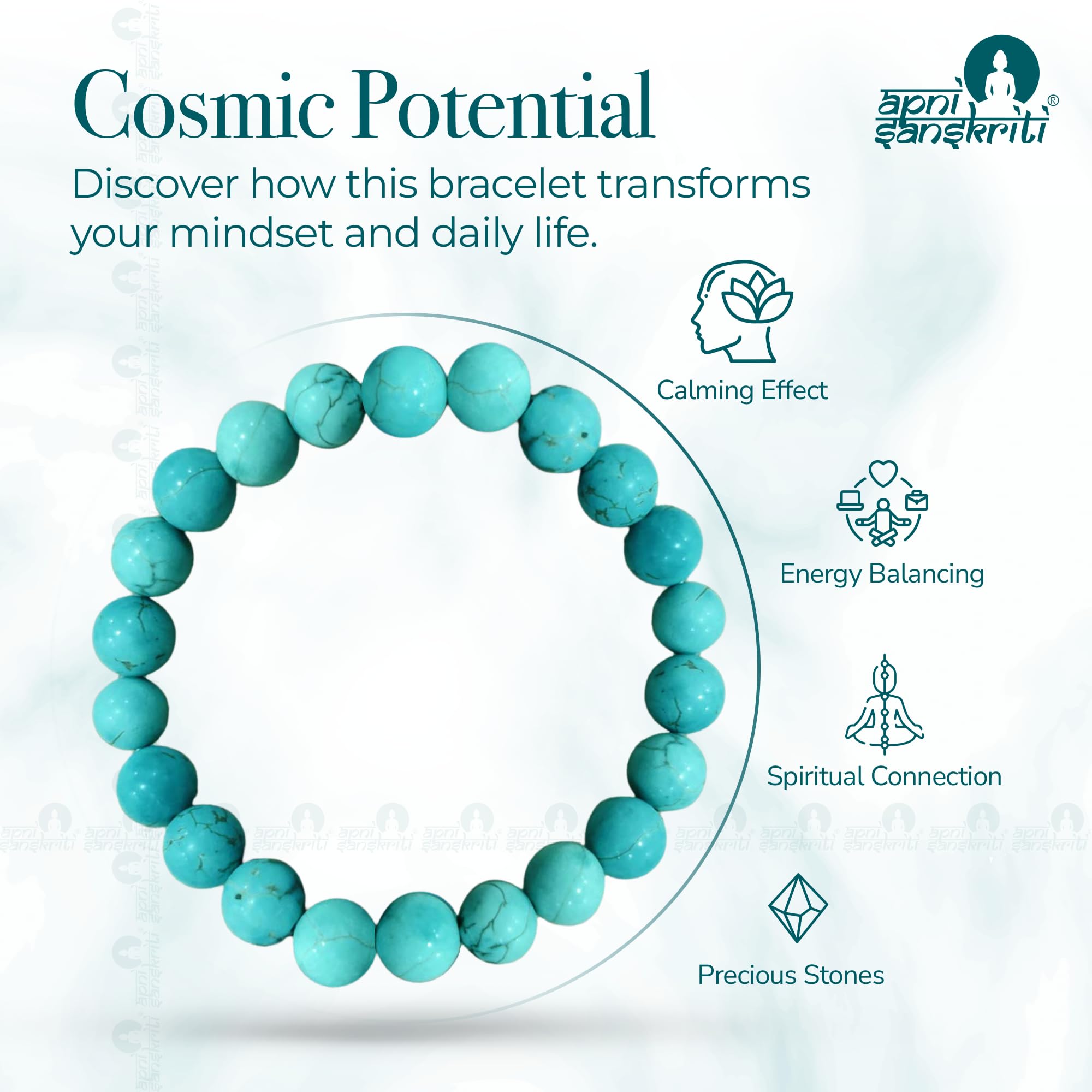 Apnisanskriti Certified Stone Bracelet (8mm) – Natural Reiki Feng Shui Round Gemstone – Free Size for Men & Women