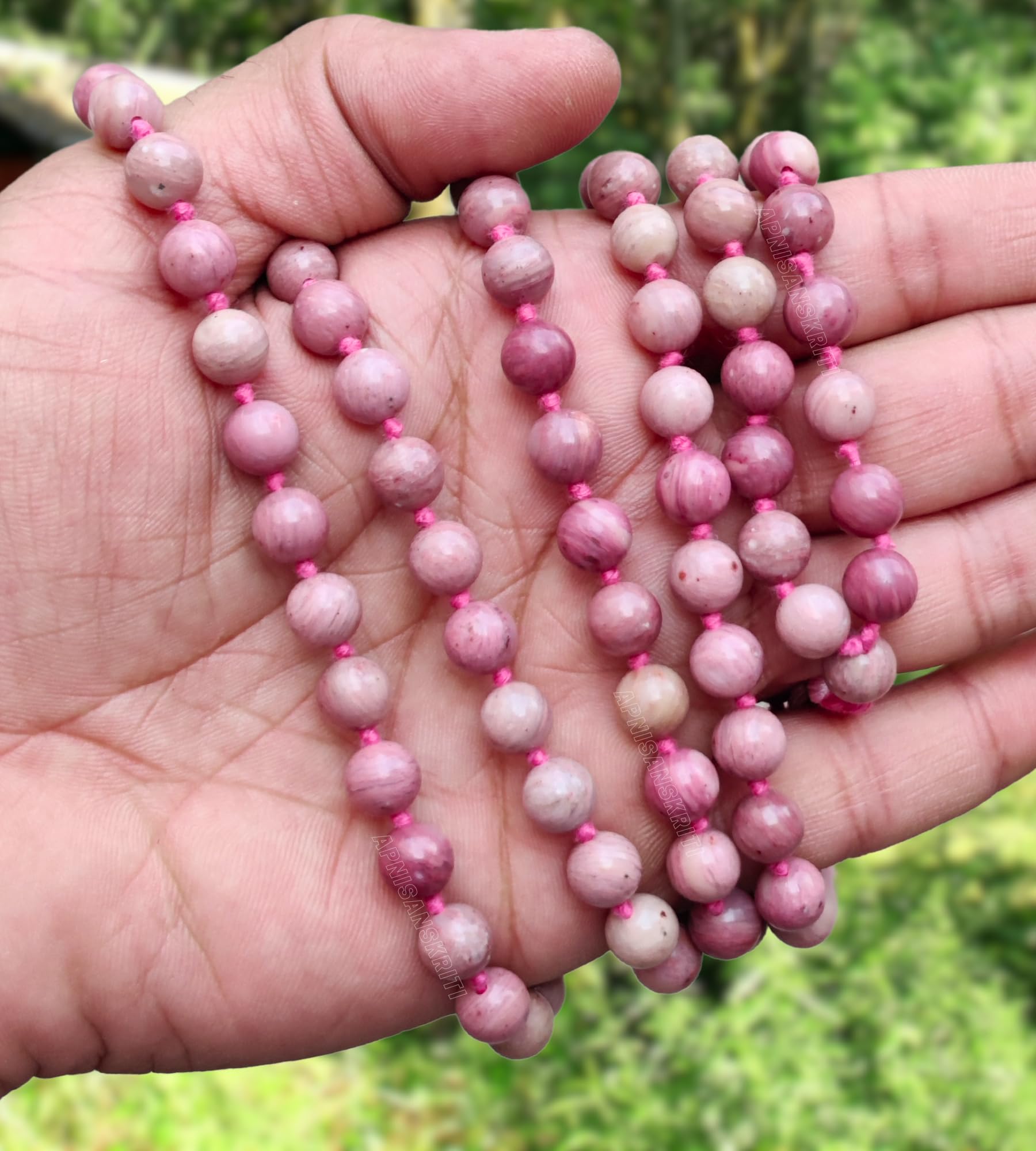 Apnisanskriti 8mm Rhodochrosite Mala - Love and Compassion in Spiritual Practice (Pack of 1)