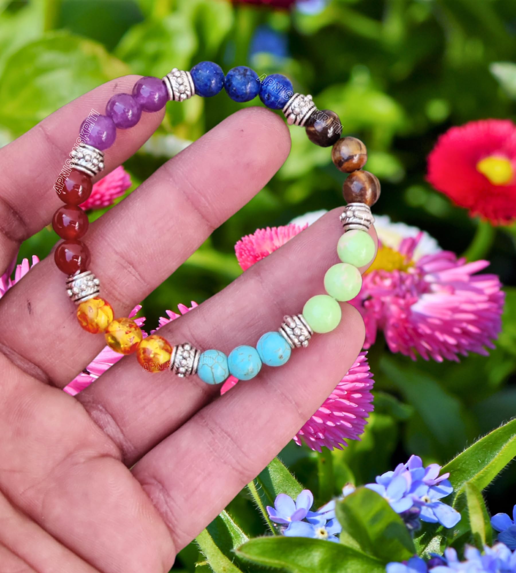 Apnisanskriti Certified Stone Bracelet (8mm) – Natural Reiki Feng Shui Round Gemstone – Free Size for Men & Women