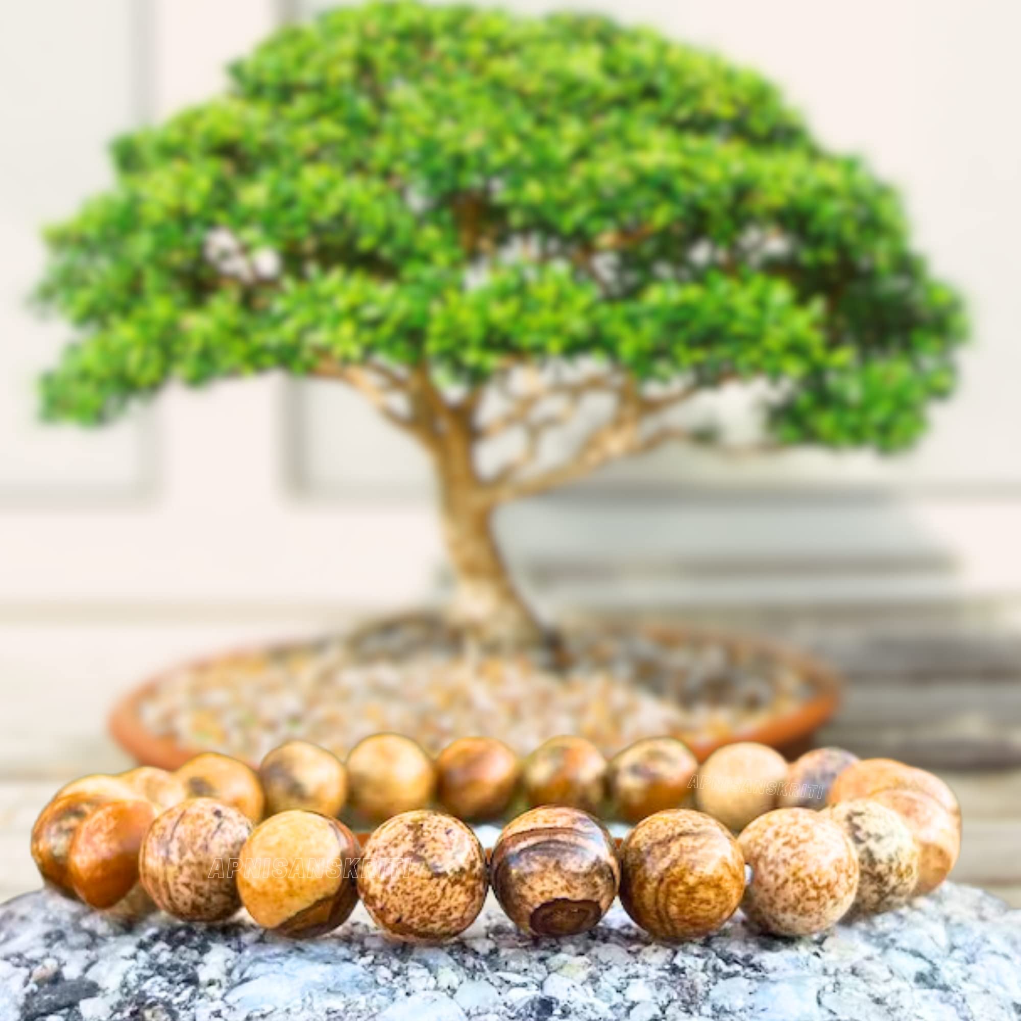 Apnisanskriti Certified Stone Bracelet (8mm) – Natural Reiki Feng Shui Round Gemstone – Free Size for Men & Women