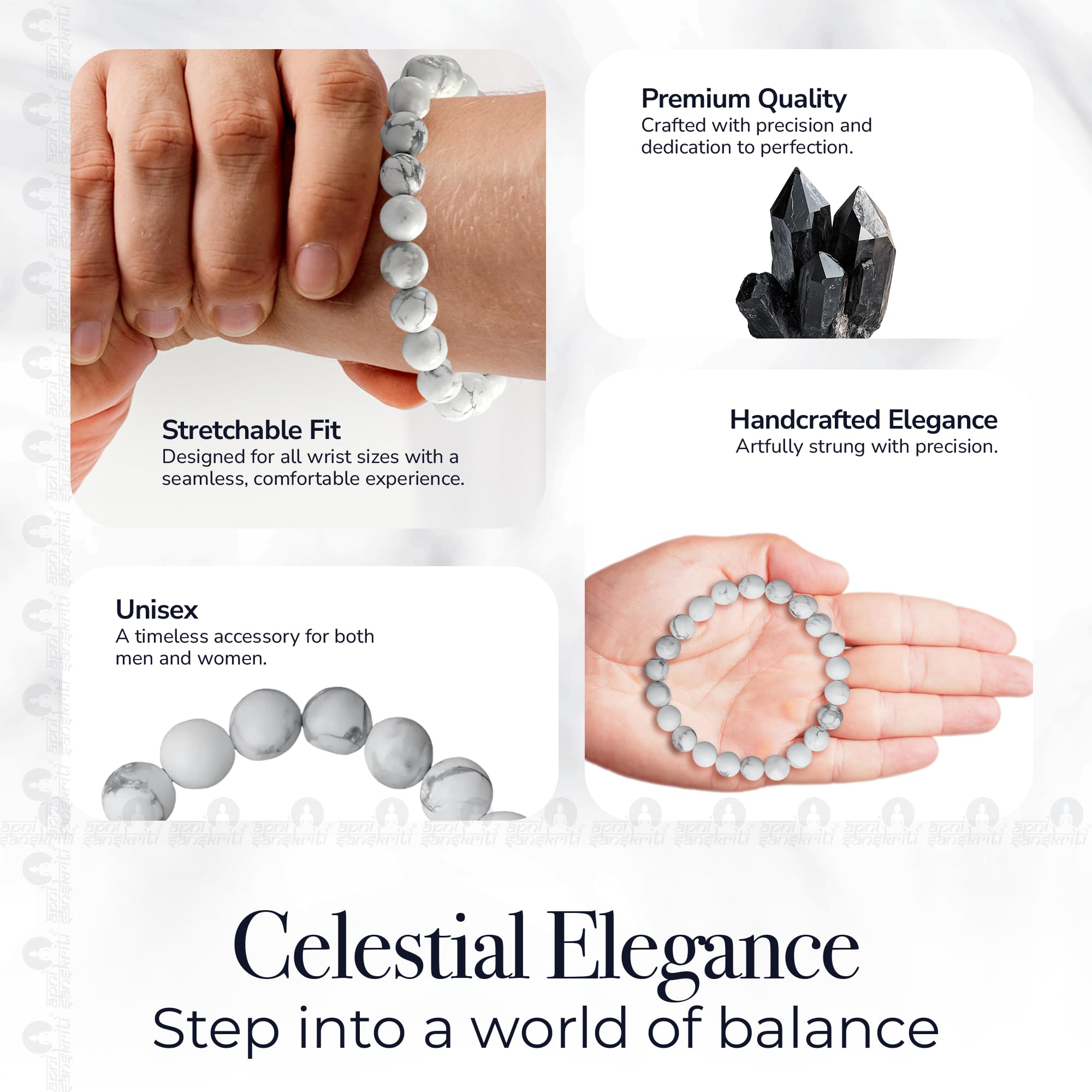 Apnisanskriti Certified Stone Bracelet (8mm) – Natural Reiki Feng Shui Round Gemstone – Free Size for Men & Women