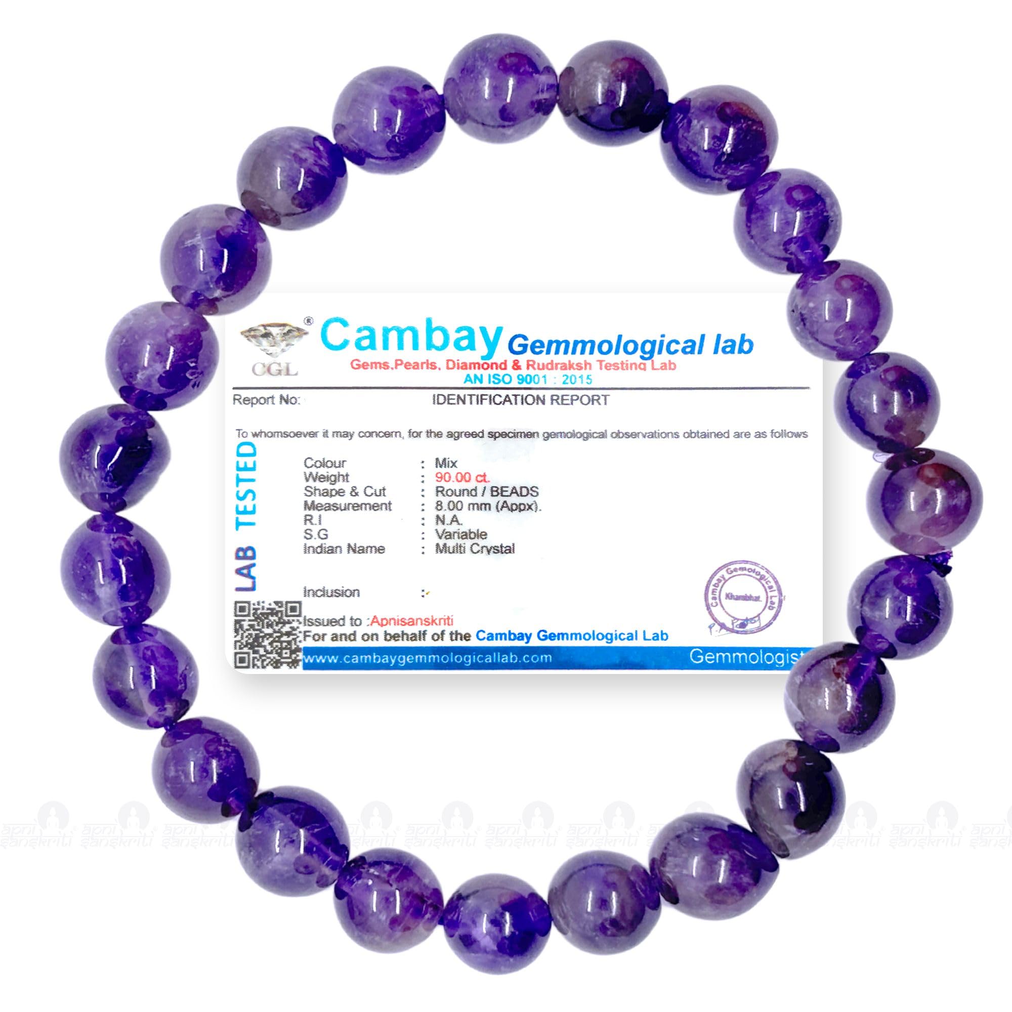 Apnisanskriti Certified Stone Bracelet (8mm) – Natural Reiki Feng Shui Round Gemstone – Free Size for Men & Women