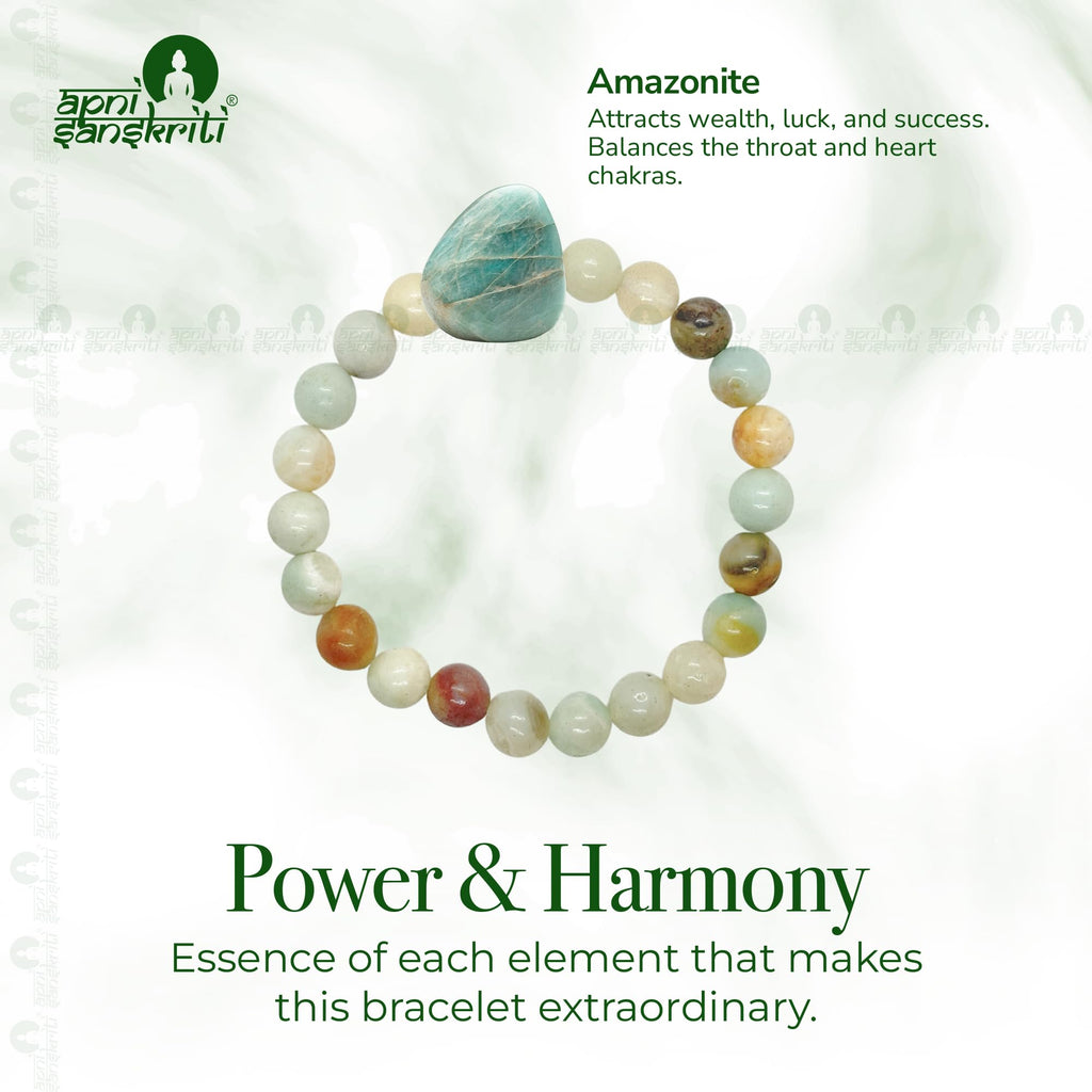 Apnisanskriti Certified Stone Bracelet (8mm) – Natural Reiki Feng Shui Round Gemstone – Free Size for Men & Women