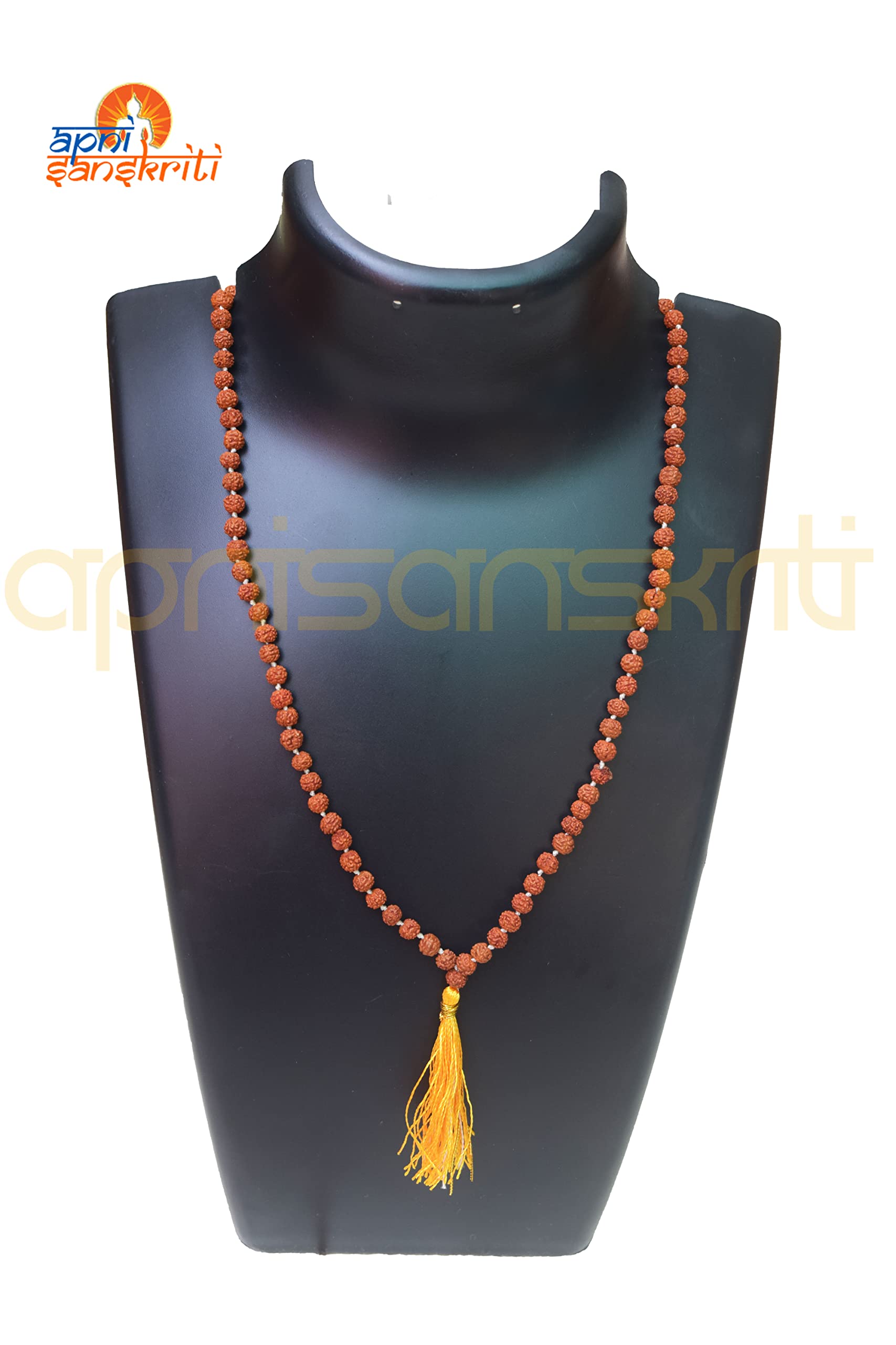 Apnisanskriti 5 Mukhi Rudraksha Mala for Men/Women Wearing (108+1, Lab Certified, Natural Brown Rudraksha Beads)