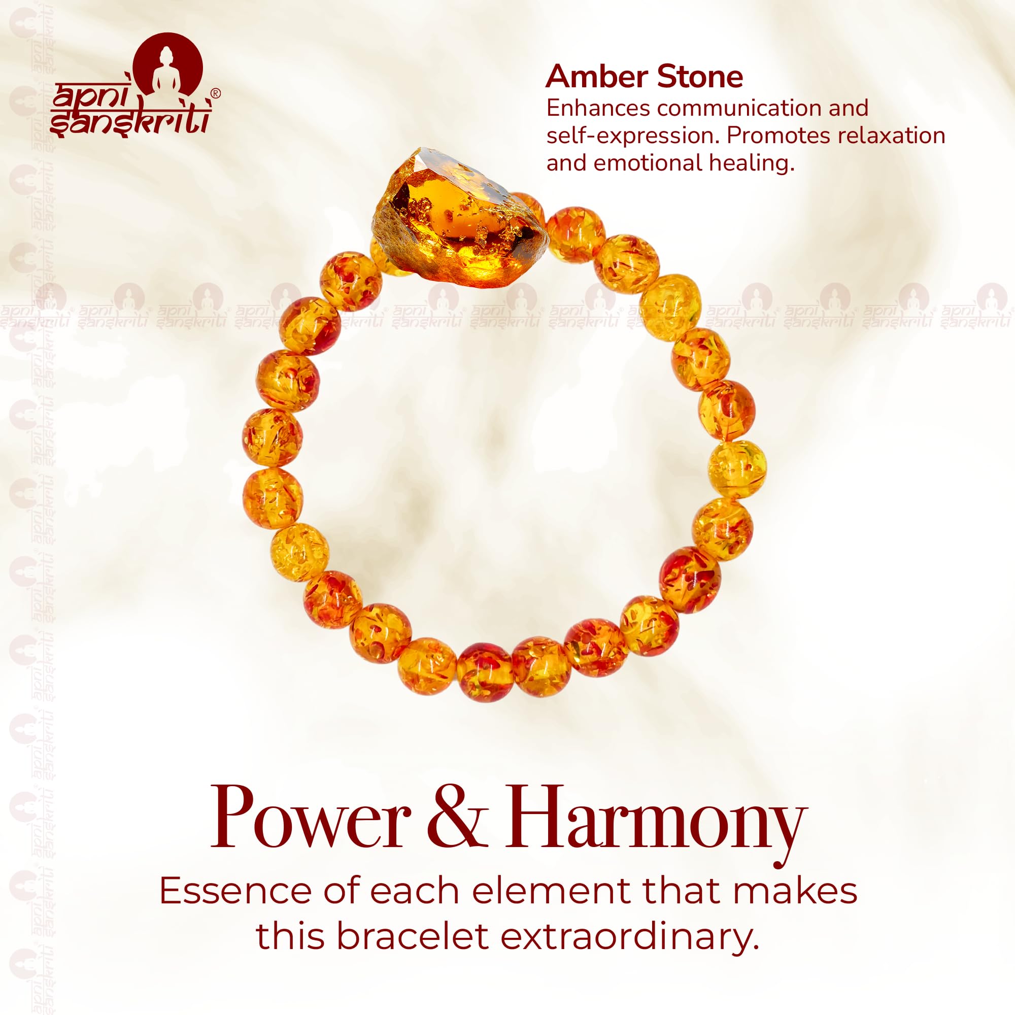 Apnisanskriti Certified Stone Bracelet (8mm) – Natural Reiki Feng Shui Round Gemstone – Free Size for Men & Women