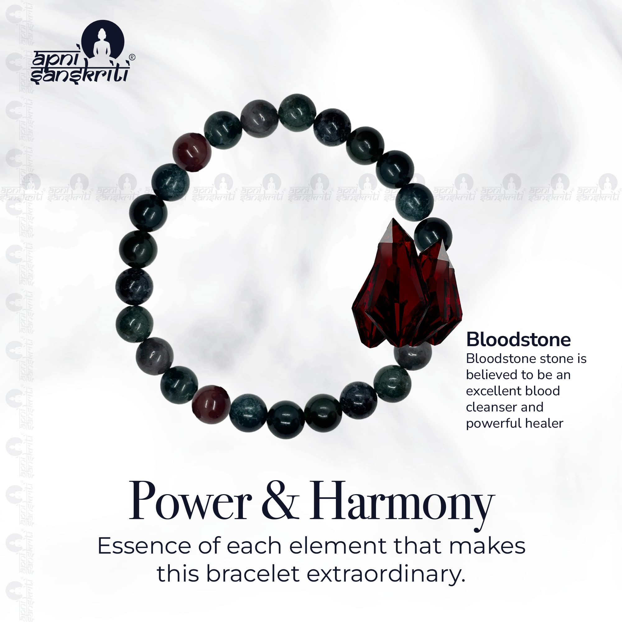 Apnisanskriti Certified Stone Bracelet (8mm) – Natural Reiki Feng Shui Round Gemstone – Free Size for Men & Women