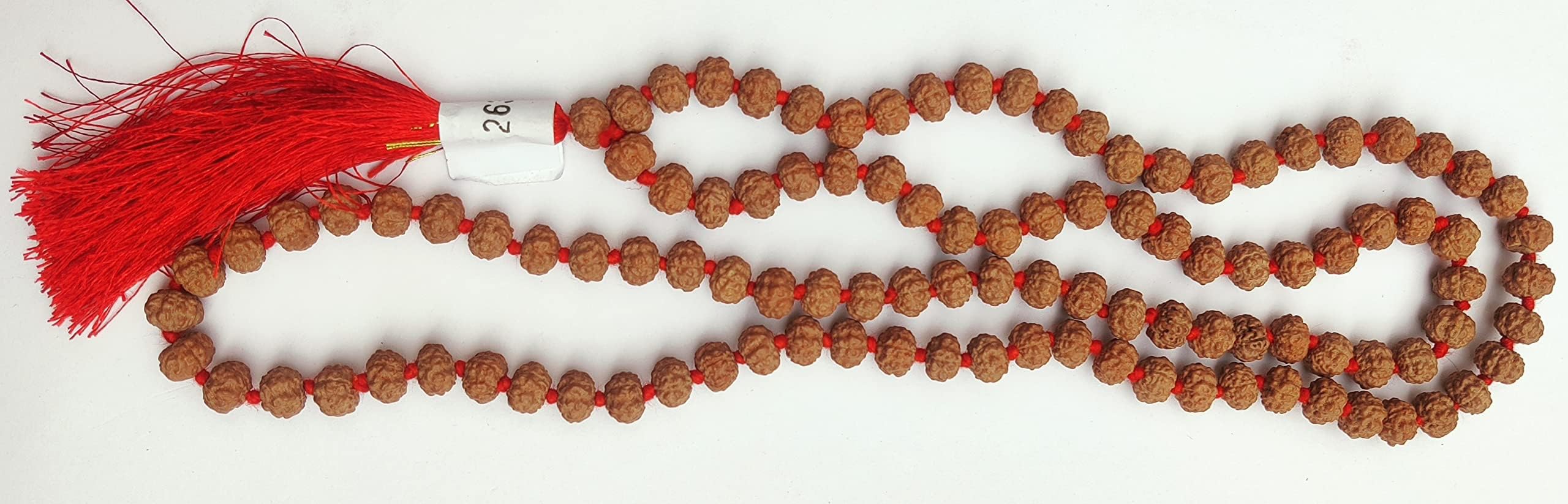 Apnisanskriti 5 Mukhi Chikni Pathri Rudraksha Mala For Men/Women Wearing (8mm, Lab Certified, Medium Bead Size, 108+1) - A+ Grade - 100% Natural Brown Rudraksh Beads - Pack Of 1