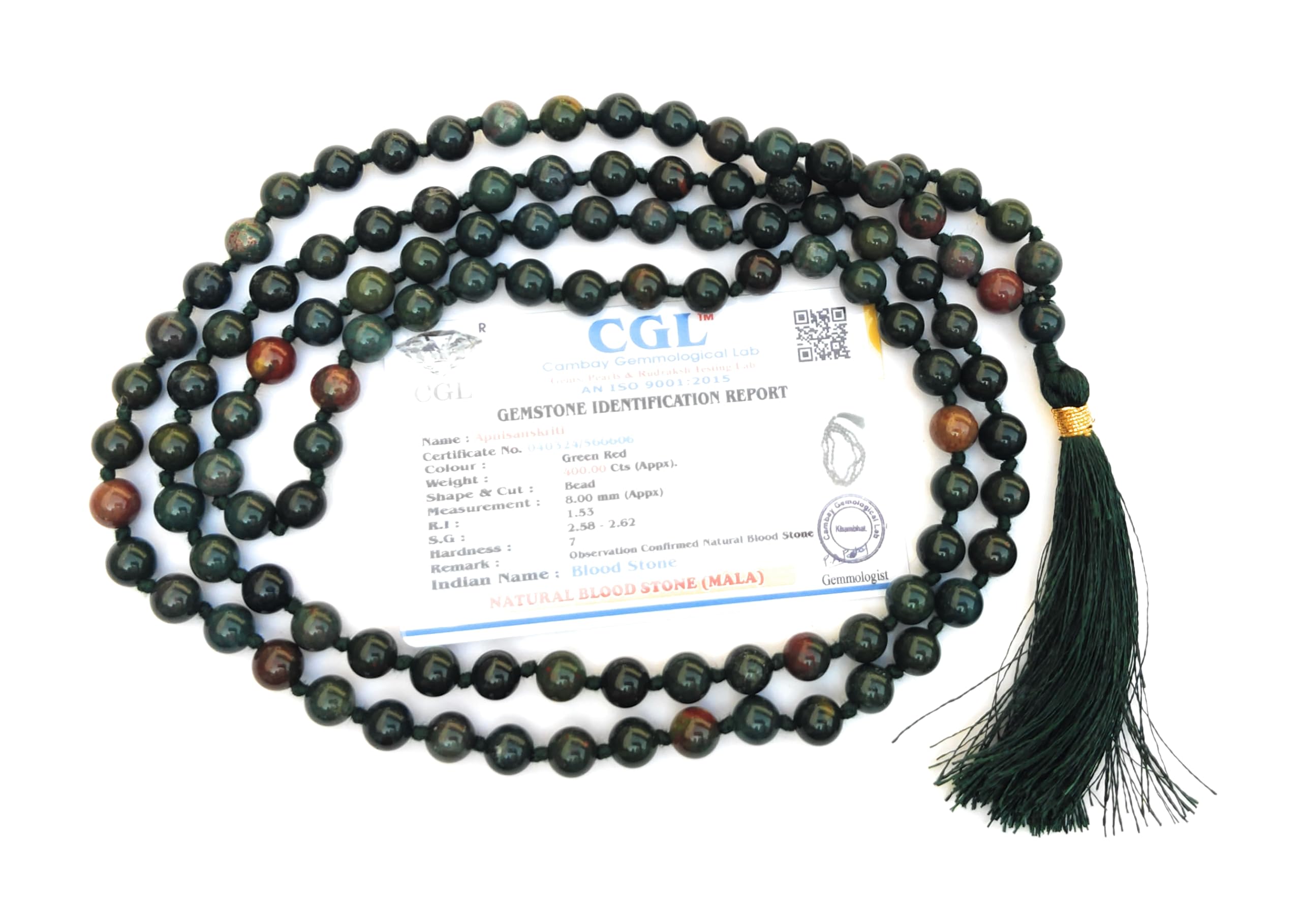 Apnisanskriti 8mm Blood Stone Mala - Grounding Beads for Strength and Vitality (Pack of 1)