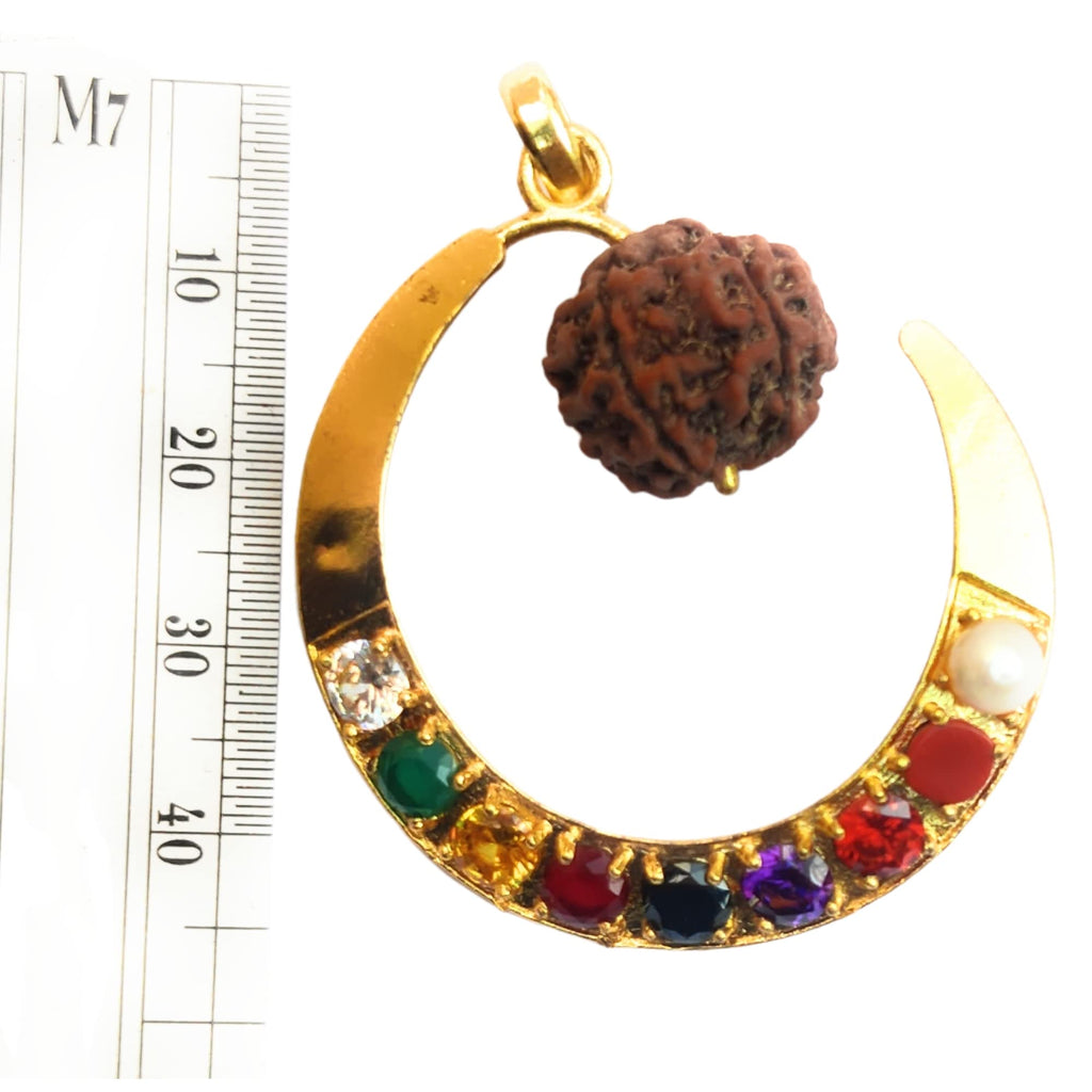 Apnisanskriti Certified Chand Shape 9graha Rudrakasha Locket for Men and Women- Brown - Natural Rudraksha Beads - Pack of 1