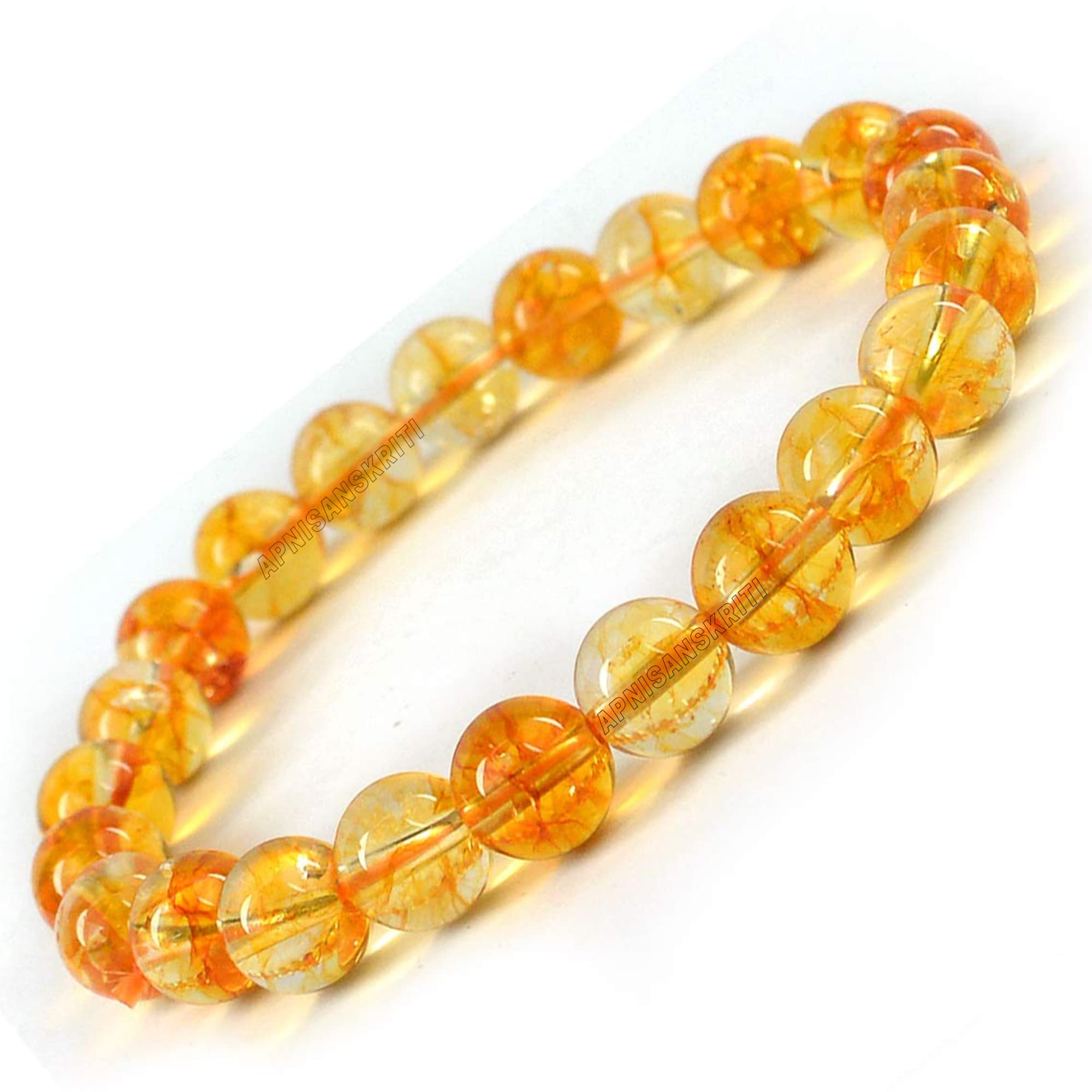 Apnisanskriti Certified Stone Bracelet (8mm) – Natural Reiki Feng Shui Round Gemstone – Free Size for Men & Women