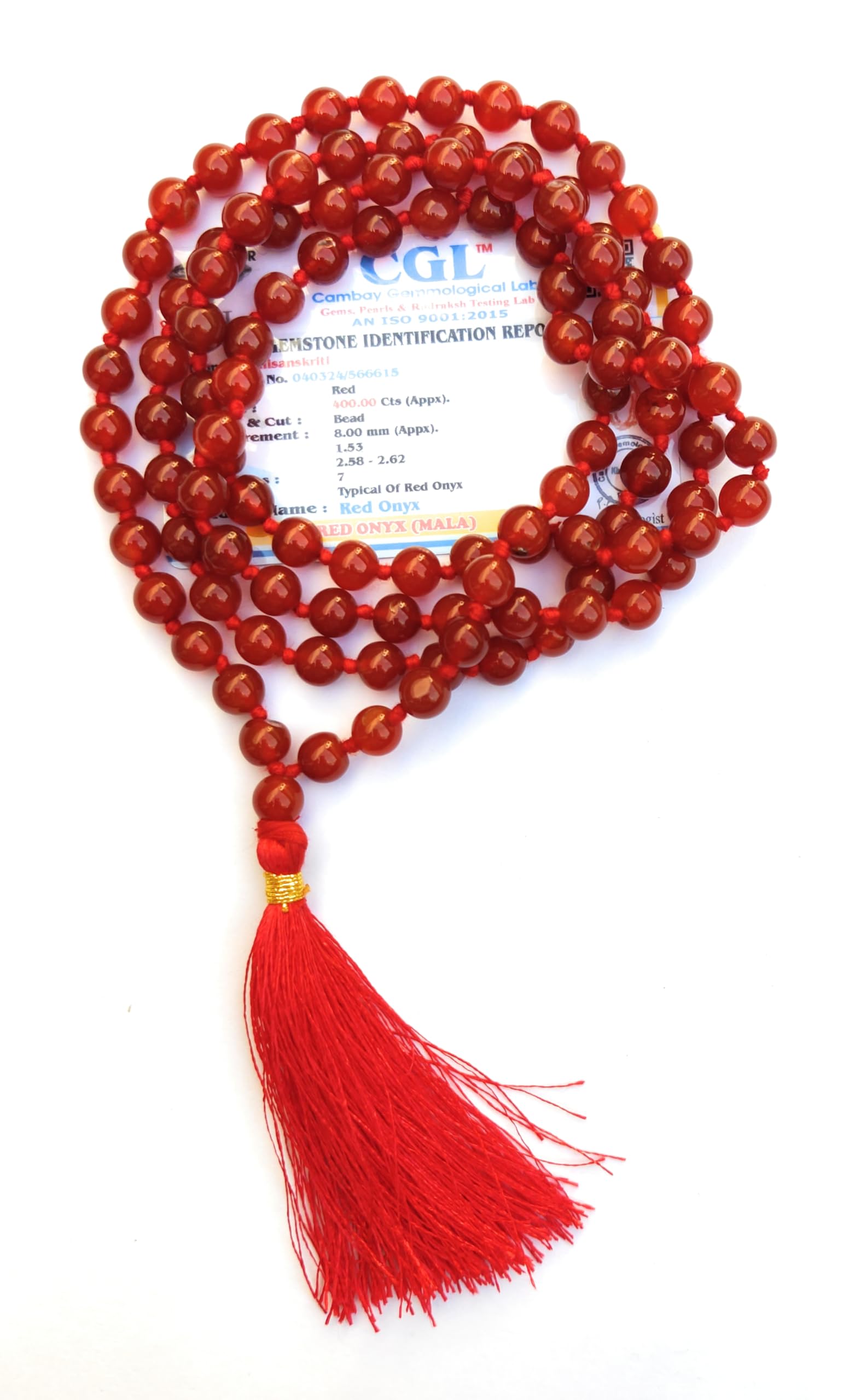Apnisanskriti 8mm Red Onyx Mala - Strength and Stability in Spiritual Practice (Pack of 1)