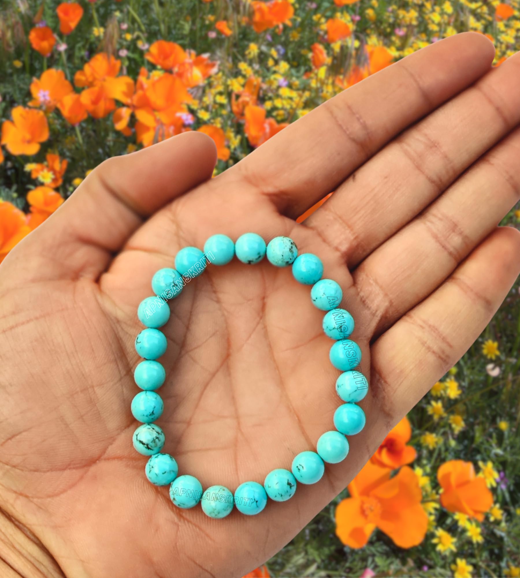 Apnisanskriti Certified Stone Bracelet (8mm) – Natural Reiki Feng Shui Round Gemstone – Free Size for Men & Women