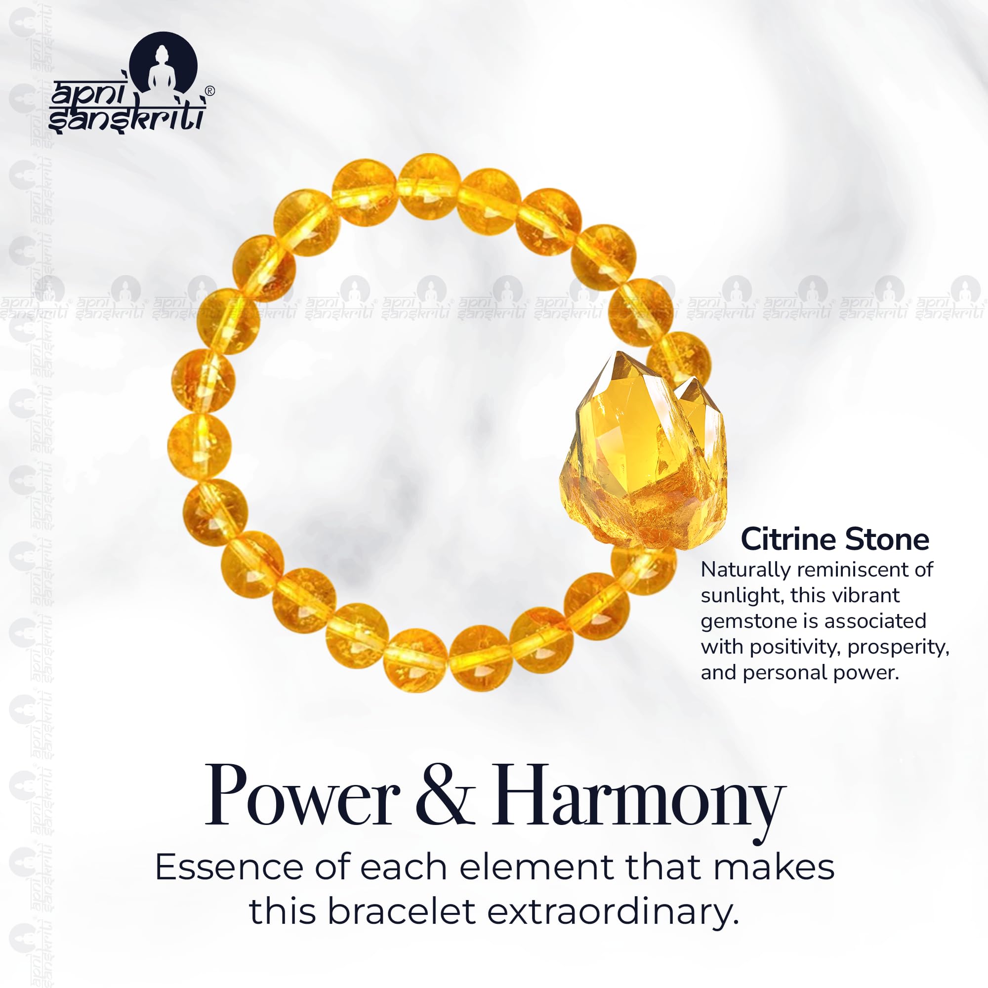 Apnisanskriti Certified Stone Bracelet (8mm) – Natural Reiki Feng Shui Round Gemstone – Free Size for Men & Women