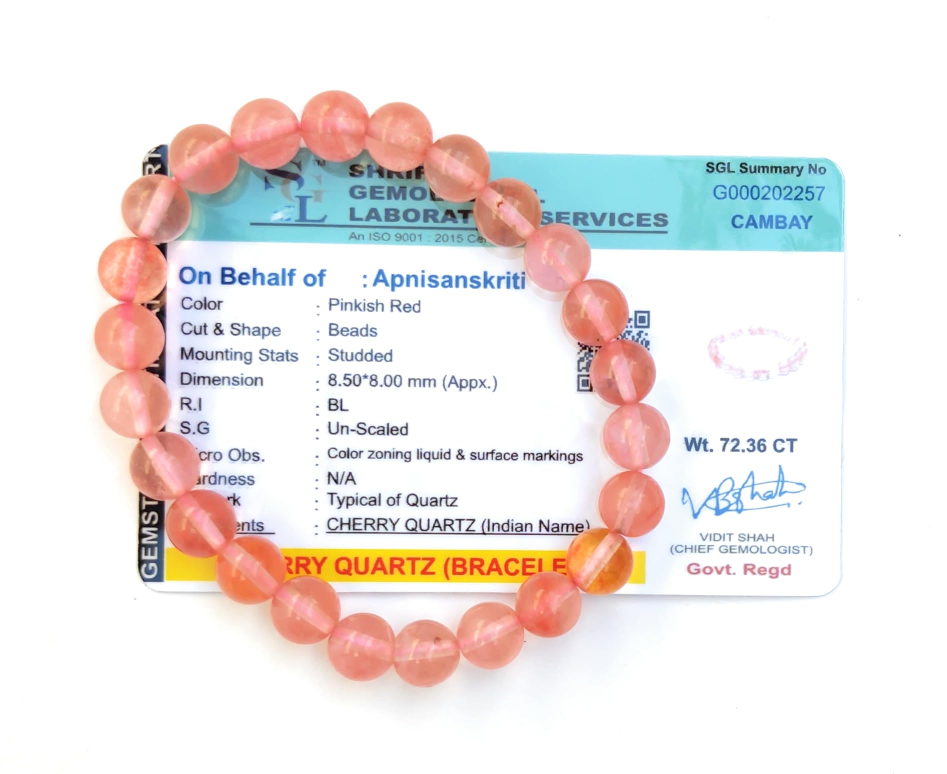 Apnisanskriti Cherry Quartz with Elastic (Pinkish Red) | Multicolor Bracelet | Bracelet for Men and Women | Round Beads Stretchable Handmade Bracelet