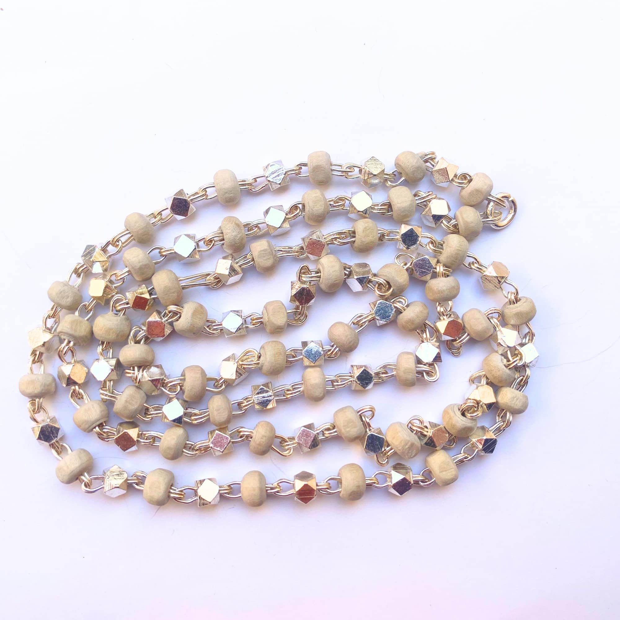 Apnisanskriti Black & White Tulsi Mala in Silver Designer Caps - Special Edition Big Size - Natural White Tulsi Beads - Pure Silver