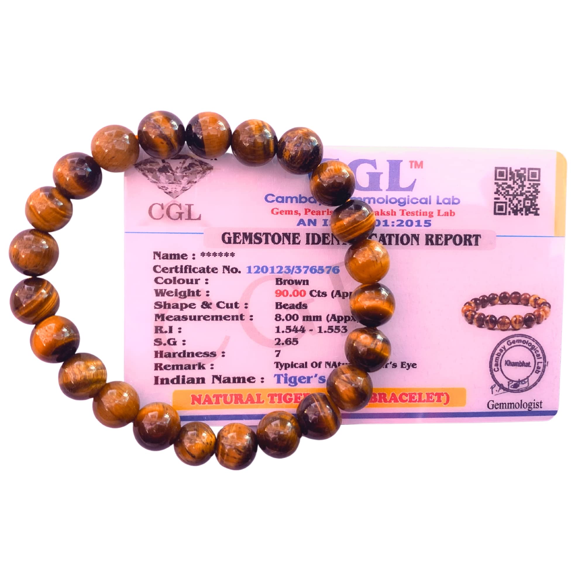 Apnisanskriti Certified Stone Bracelet (8mm) – Natural Reiki Feng Shui Round Gemstone – Free Size for Men & Women