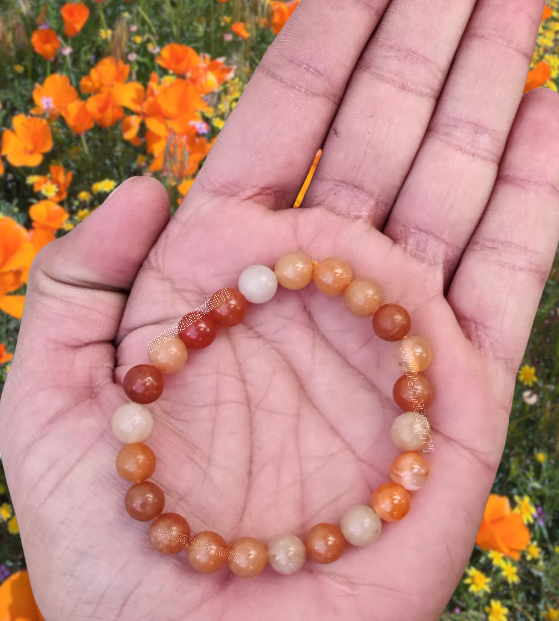 Apnisanskriti Certified Stone Bracelet (8mm) – Natural Reiki Feng Shui Round Gemstone – Free Size for Men & Women