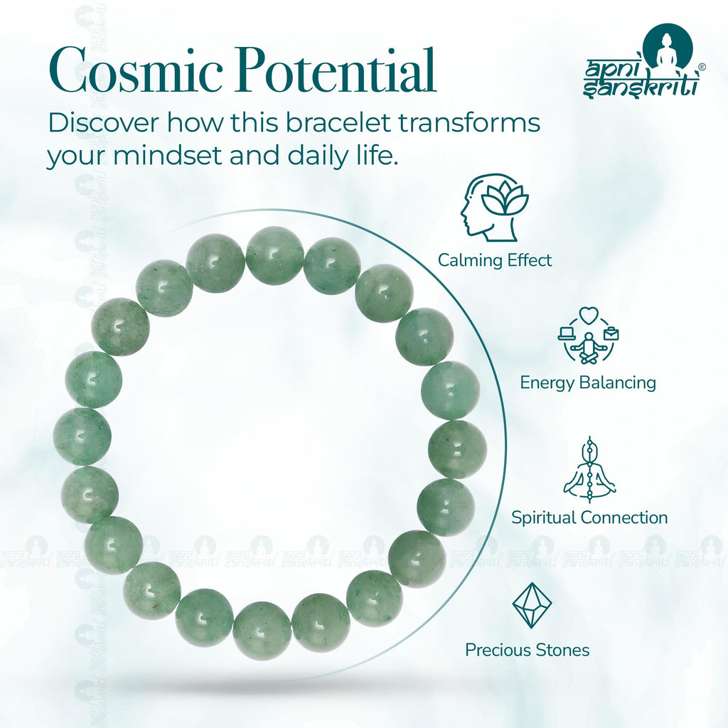 Apnisanskriti Certified Stone Bracelet (8mm) – Natural Reiki Feng Shui Round Gemstone – Free Size for Men & Women