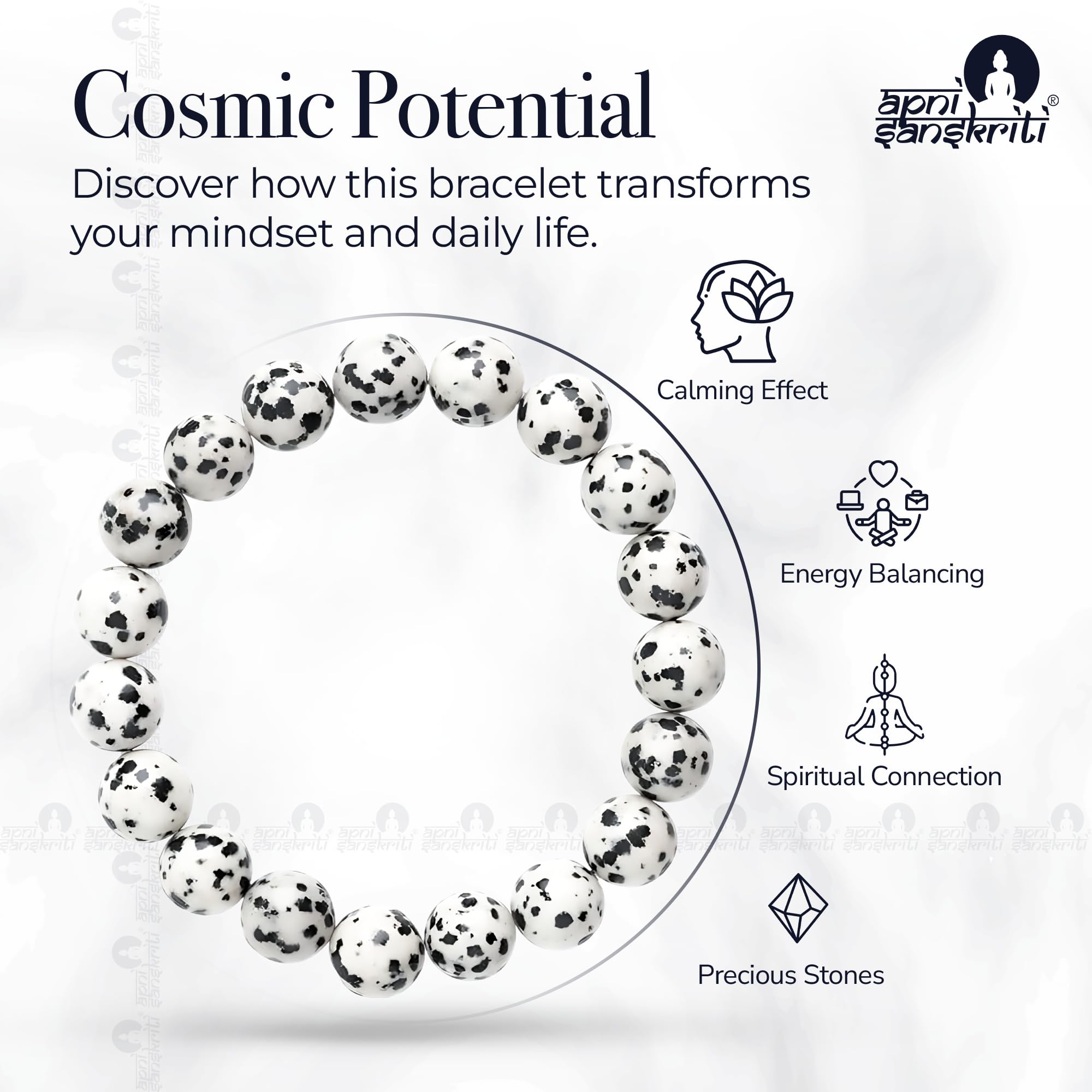 Apnisanskriti Certified Stone Bracelet (8mm) – Natural Reiki Feng Shui Round Gemstone – Free Size for Men & Women