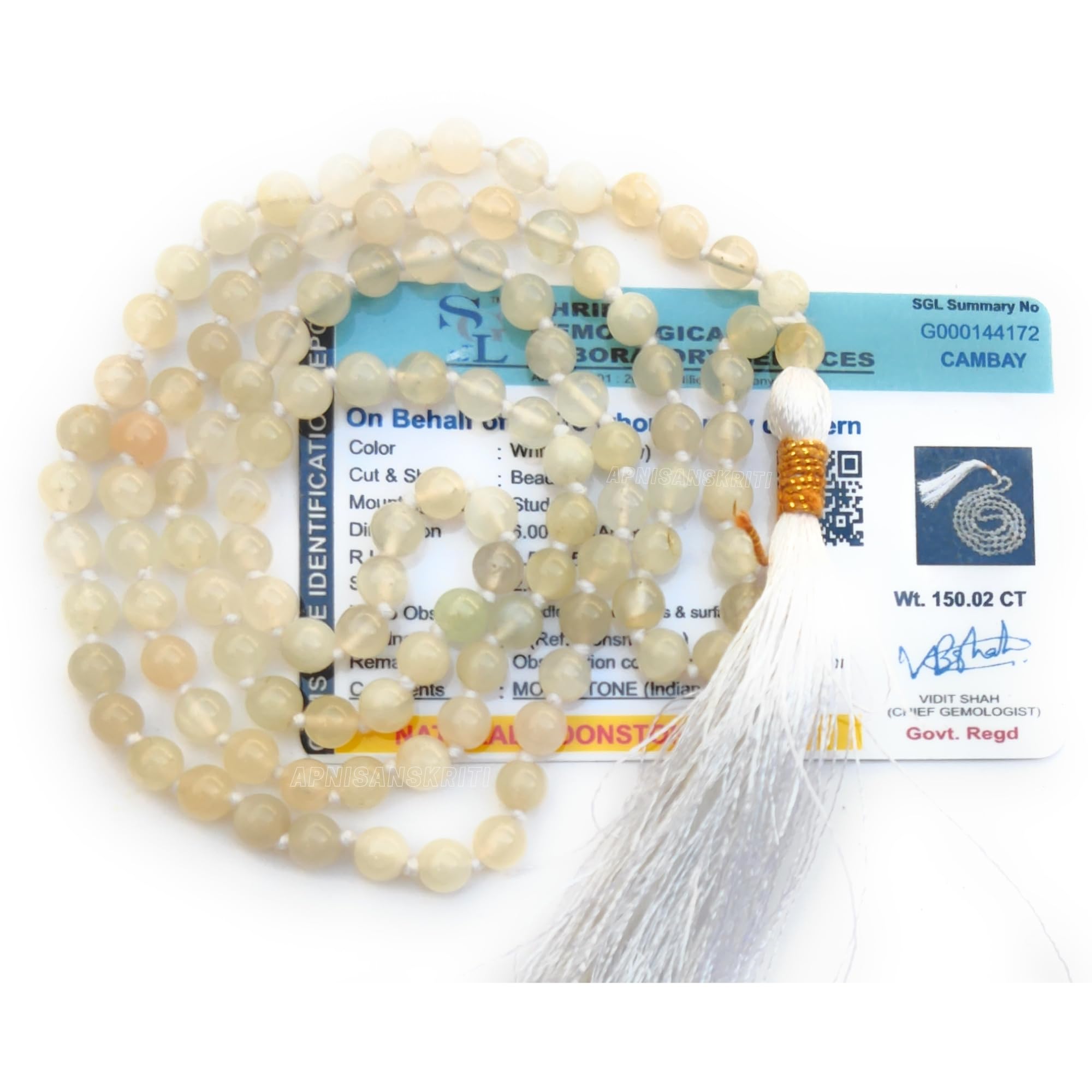 Apnisanskriti Premium Stone Mala for Men and Women (6mm, AAA Quality, Lab Certified, 108+1) - Natural Stone Beads Mala - Pack of 1