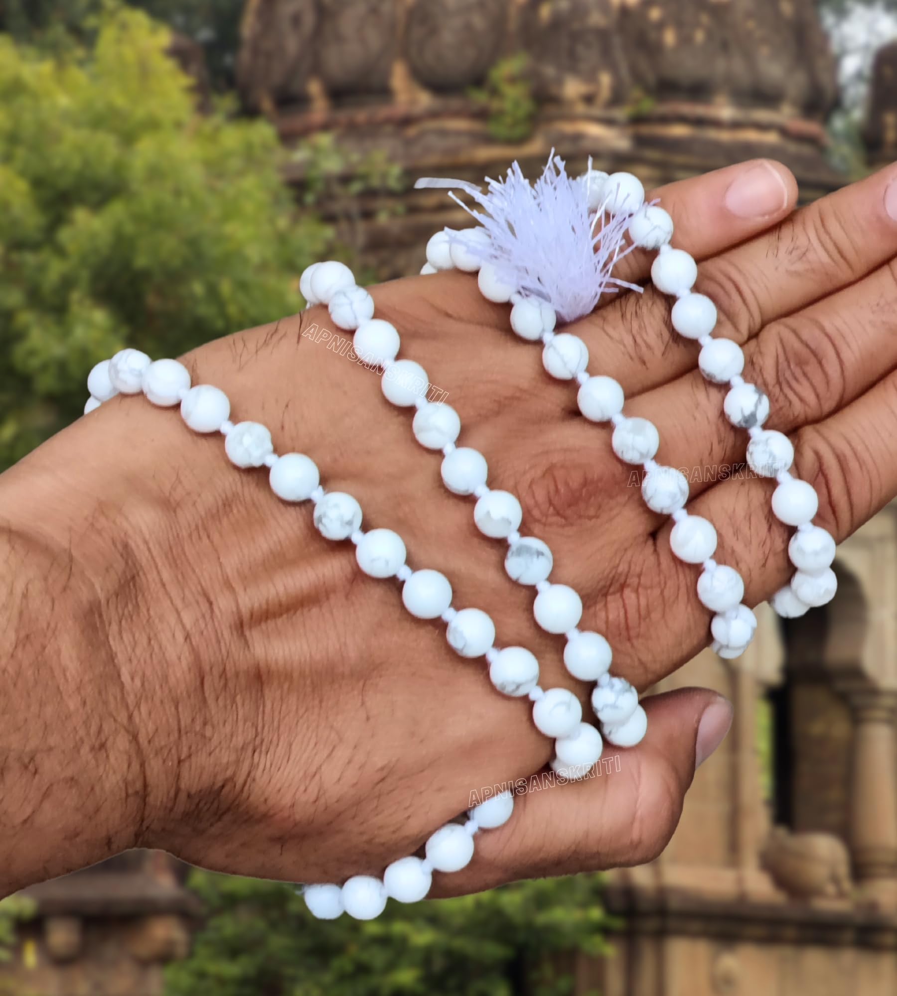 Apnisanskriti 8mm Howlite Mala - Calming Beads for Stress Relief and Spiritual Balance (Pack of 1)