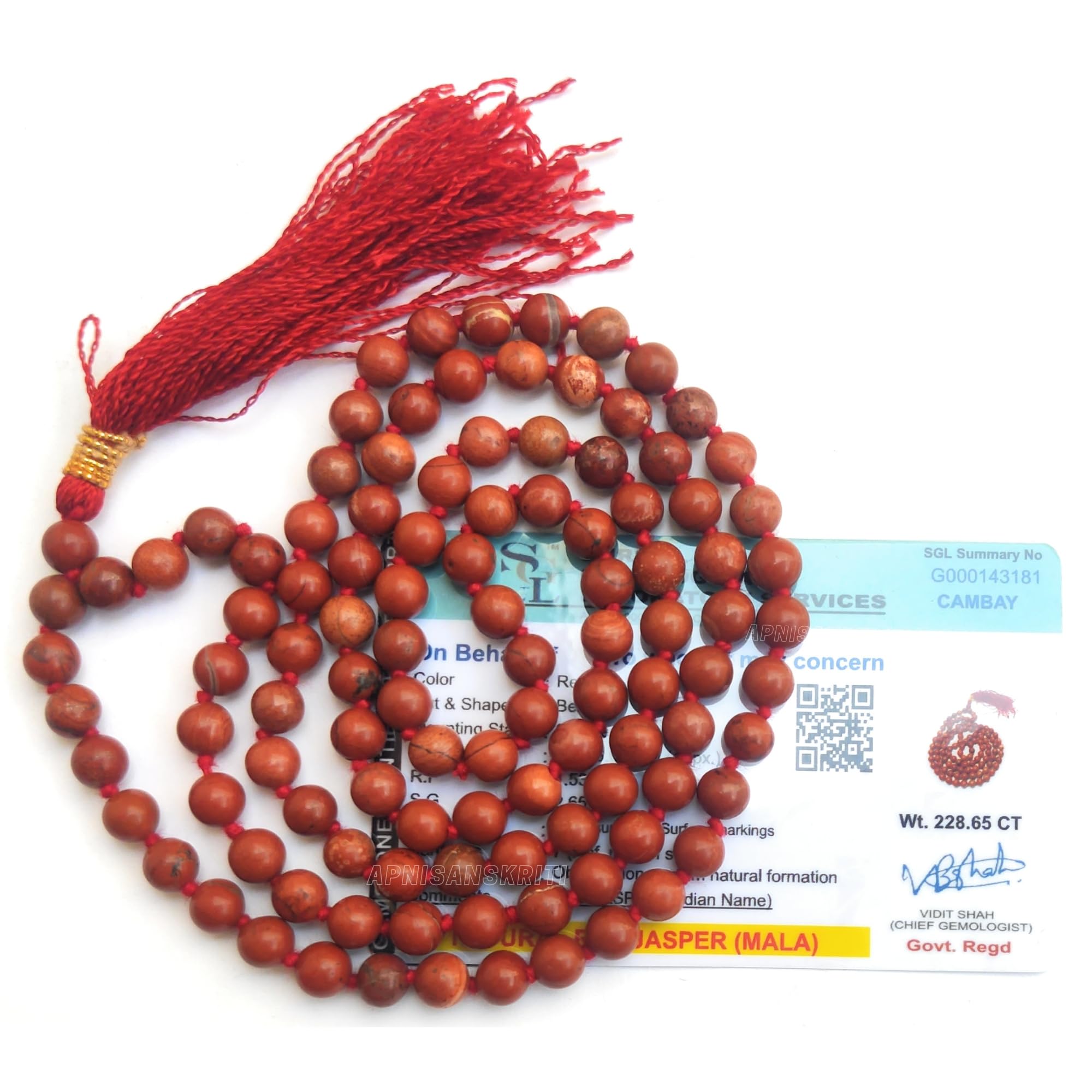 Apnisanskriti Premium Stone Mala for Men and Women (6mm, AAA Quality, Lab Certified, 108+1) - Natural Stone Beads Mala - Pack of 1
